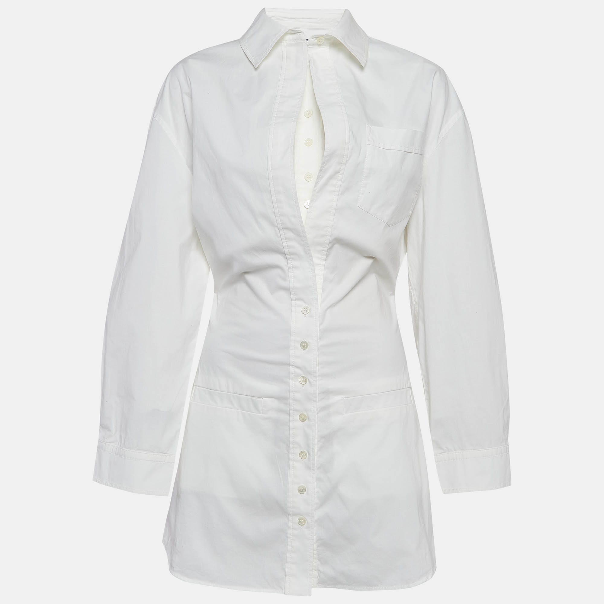 Jacquemus le splash white layered cotton shirt dress s