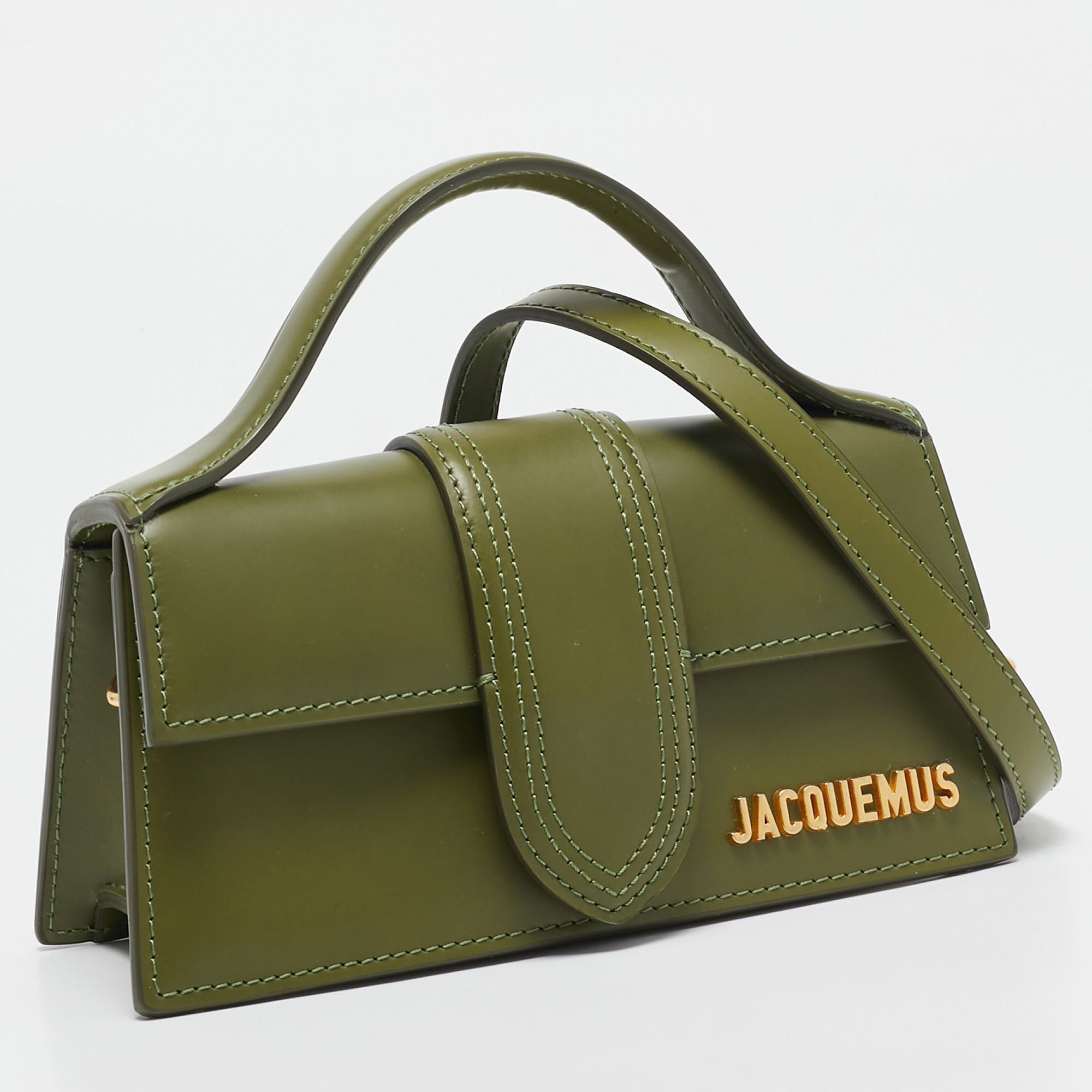 Jacquemus Olive Green Leather Le Bambino Top Handle Bag