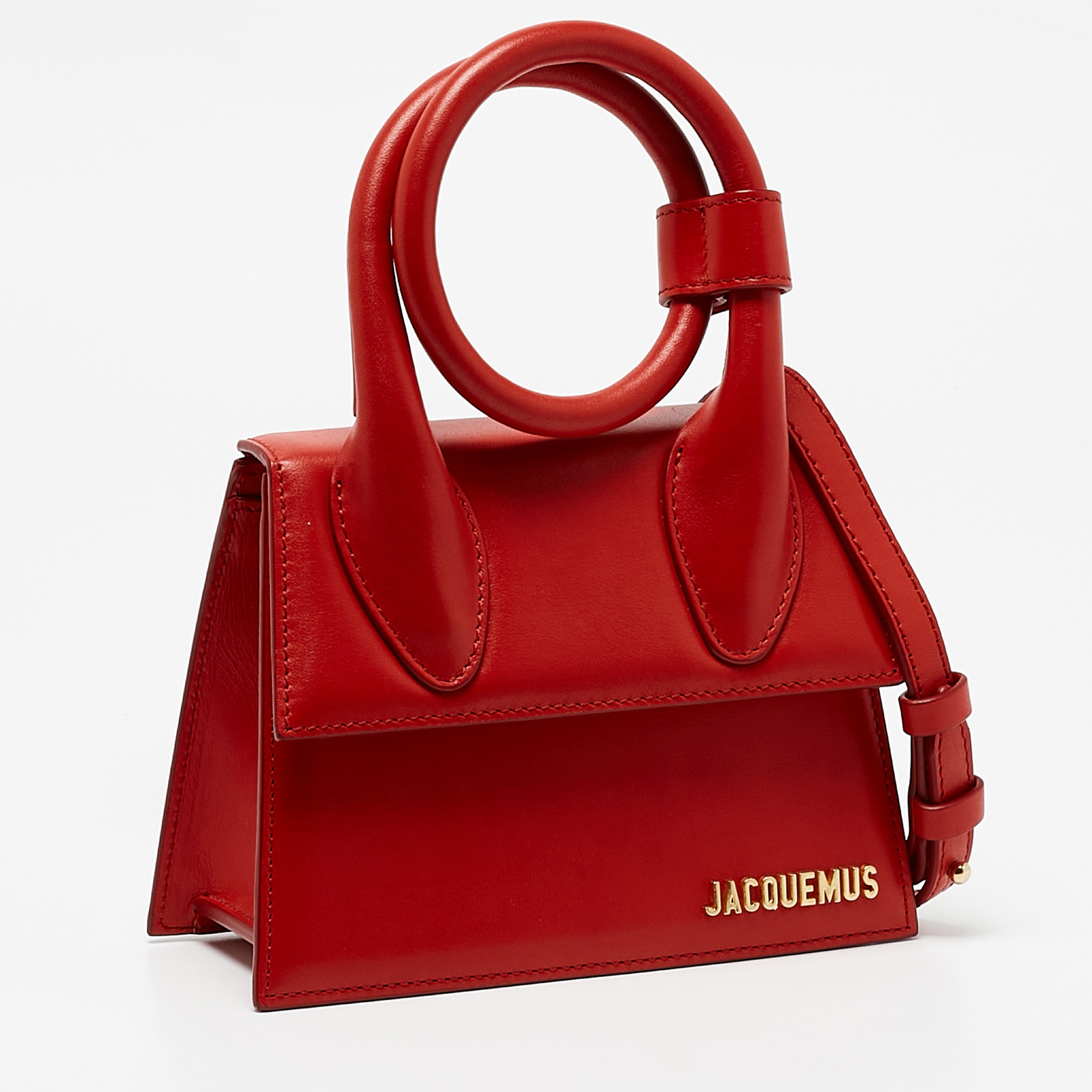 Jacquemus Red Leather Le Chiquito Noeud Top Handle Bag