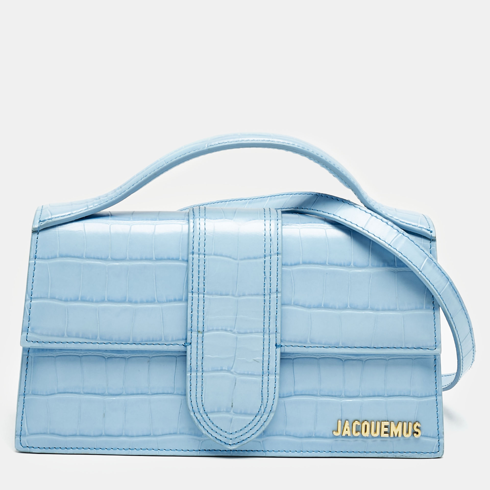 Jacquemus Light Blue Croc Embossed Leather Le Grand Bambino Top Handle Bag
Jacquemus Light Blue Croc Embossed Leather Le Grand Bambino Top Handle Bag