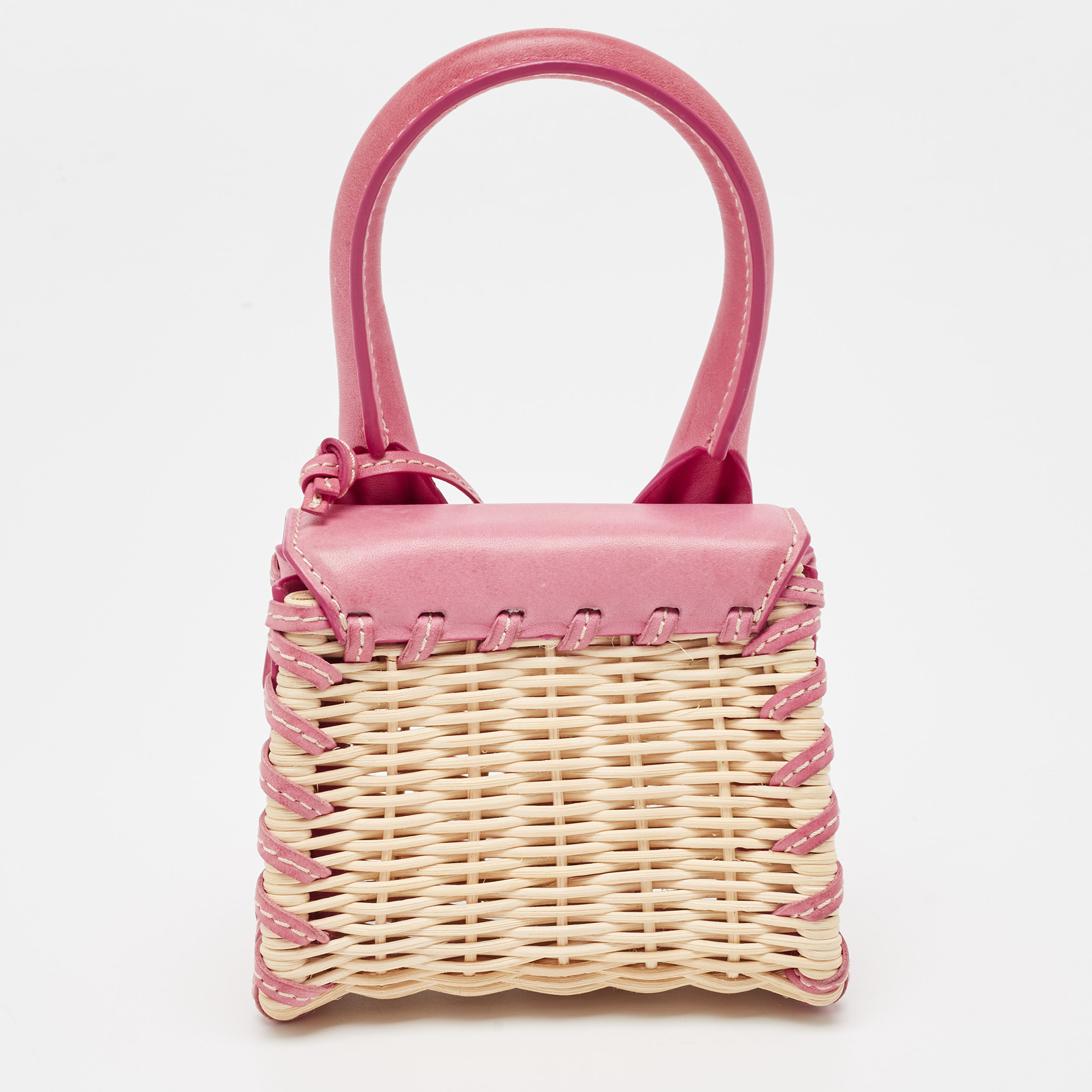 Jacquemus Pink/Beige Leather And Wicker Mini Le Chiquito Bag