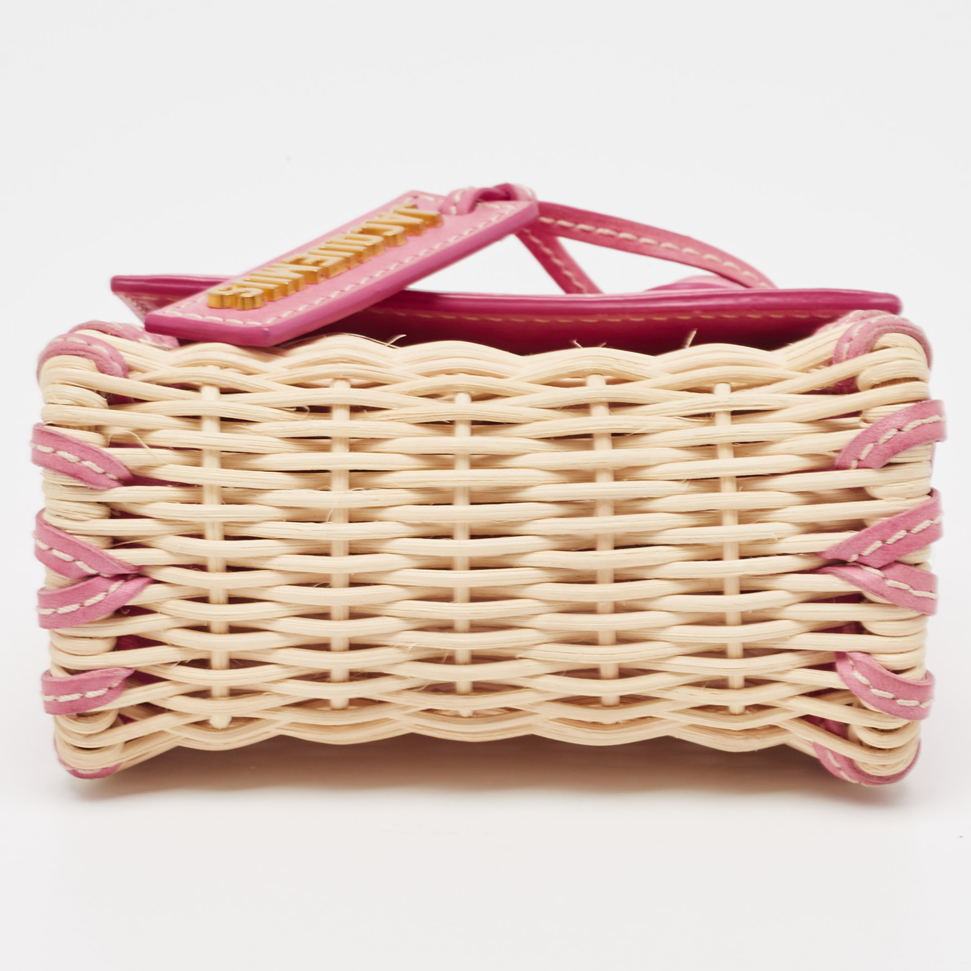 Jacquemus Pink/Beige Leather And Wicker Mini Le Chiquito Bag