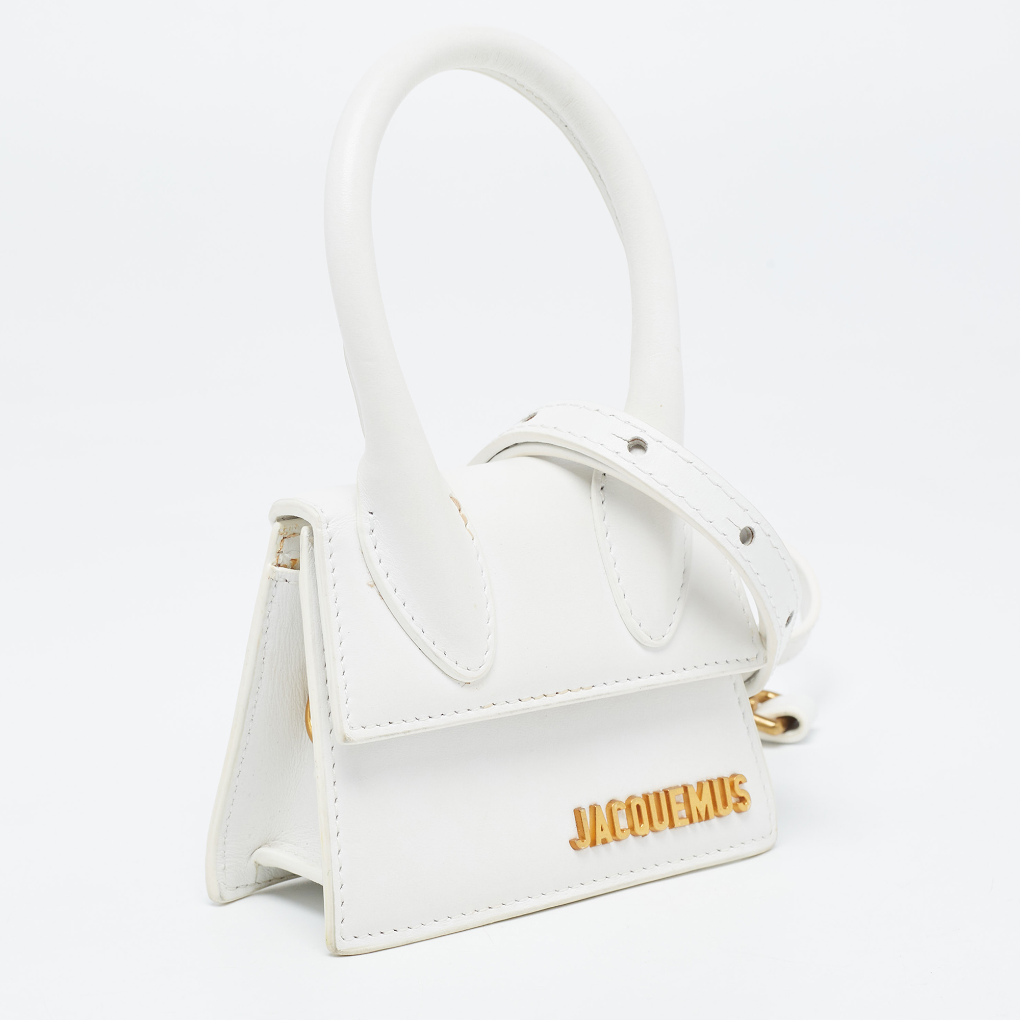 Jacquemus White Leather Mini Le Chiquito Top Handle Bag