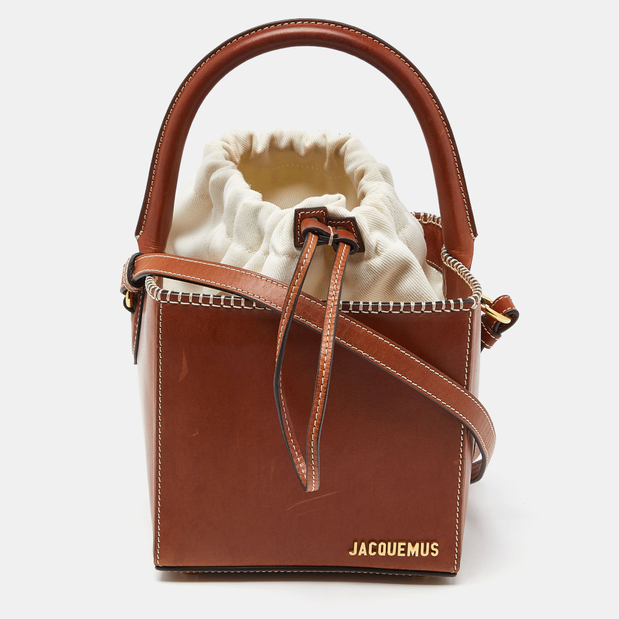Jacquemus Brown Leather Le Seau Carre Bucket Bag