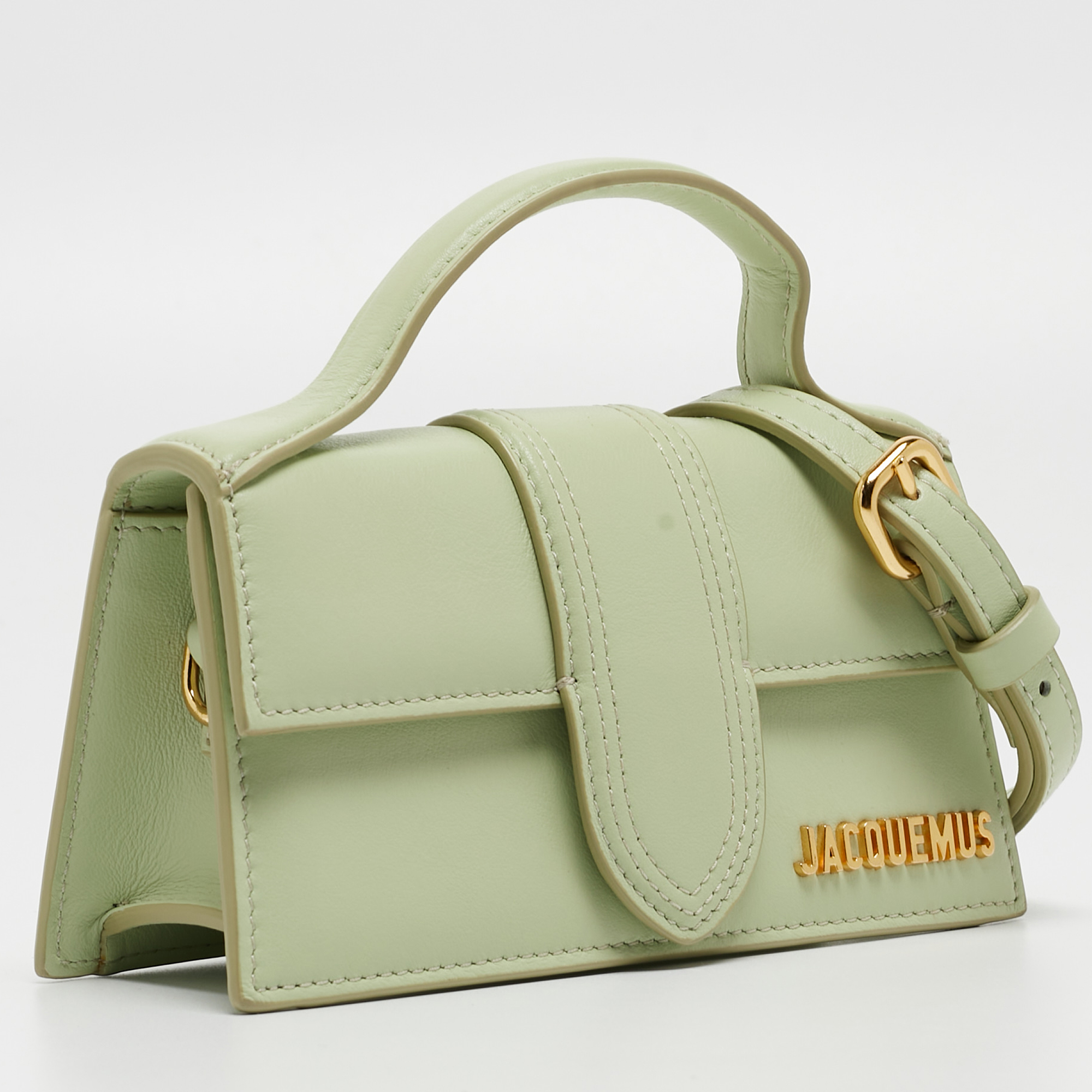 Jacquemus Pale Green Leather Le Bambino Mini Top Handle Bag.