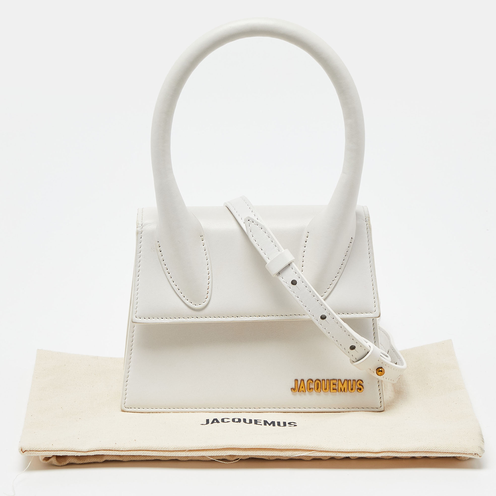 Jacquemus White Leather Le Chiquito Moyen Top Handle Bag