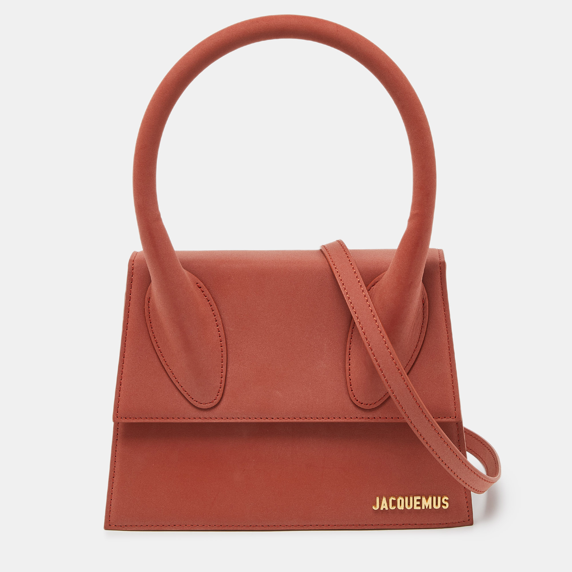 Jacquemus brick brown nubuck leather grand le chiquito top handle bag