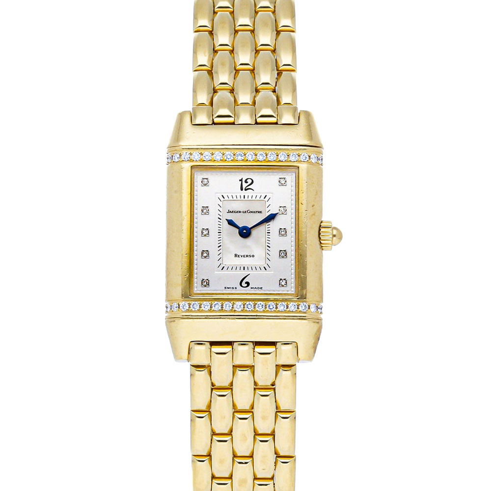 Jaeger LeCoultre Silver Diamonds 18K Yellow Gold Reverso Florale Q2651402 Women's Wristwatch 33 x 21 MM