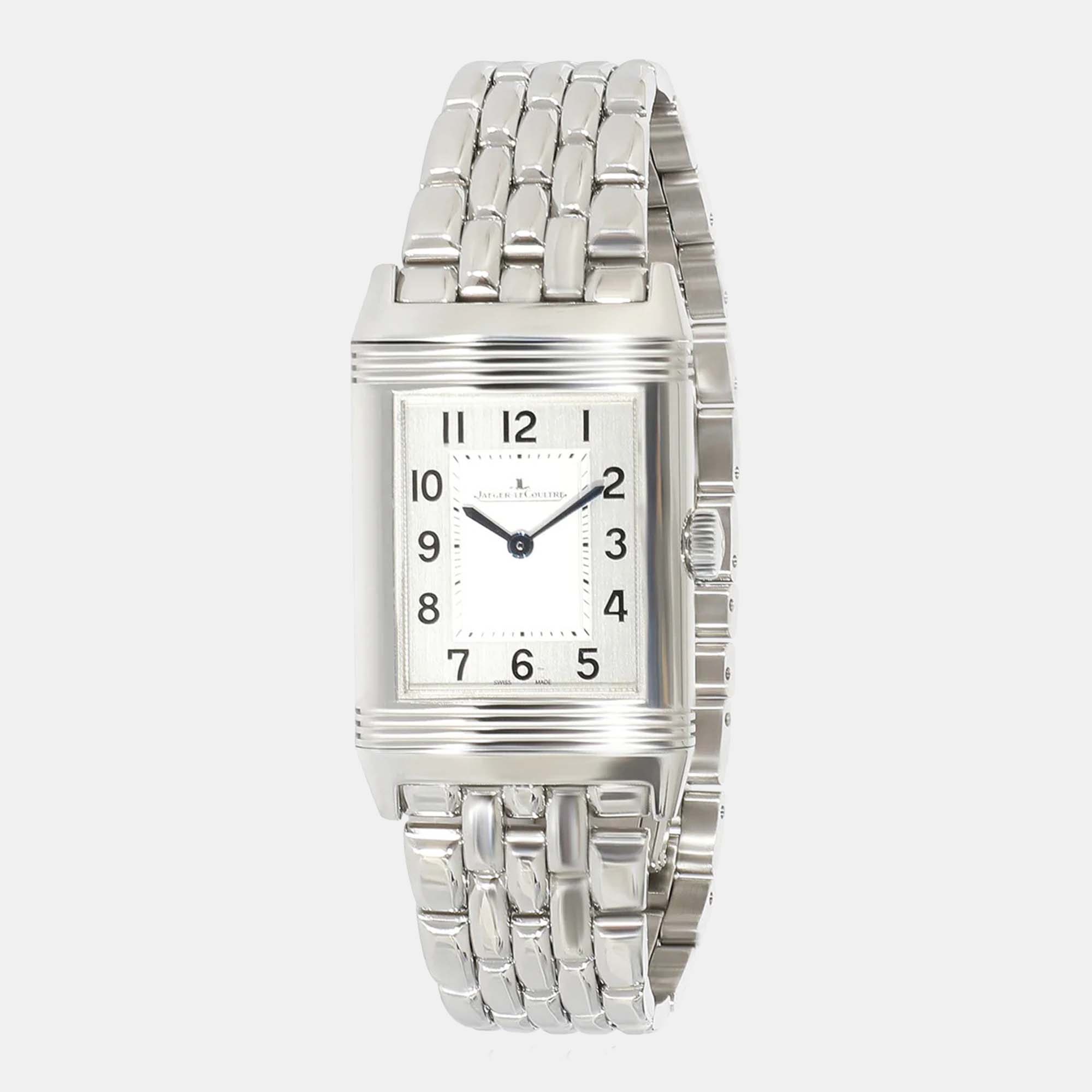 Jaeger LeCoultre Silver Stainless Steel Reverso Q2518140 Quartz Women's Wristwatch 24 Mm