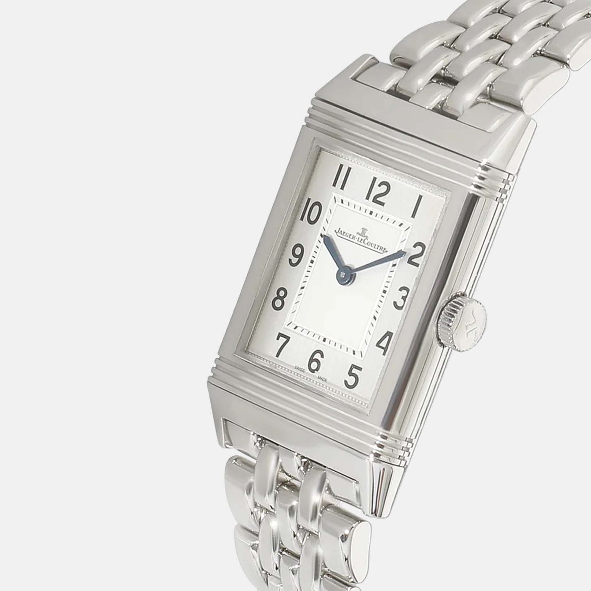 Jaeger LeCoultre Silver Stainless Steel Reverso Q2518140 Quartz Women's Wristwatch 24 Mm