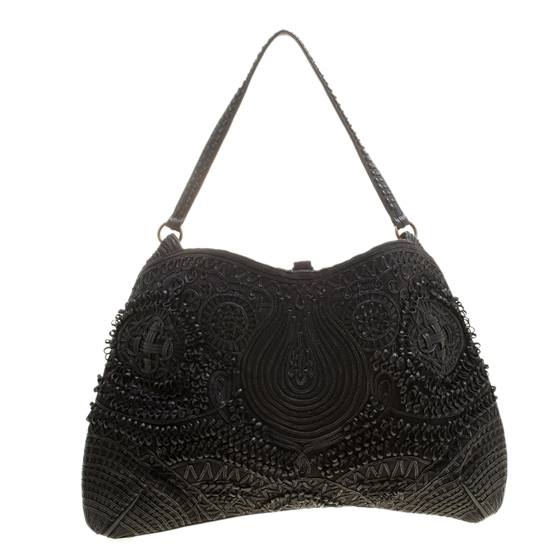 Image of Jamin Puech Black Leather and Canvas Shoulder Bag
