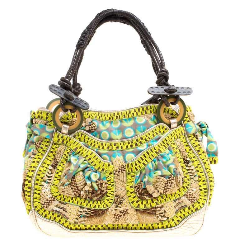 Image of Jamin Puech Multicolor Leather and Fabric Embellished Shoulder Bag