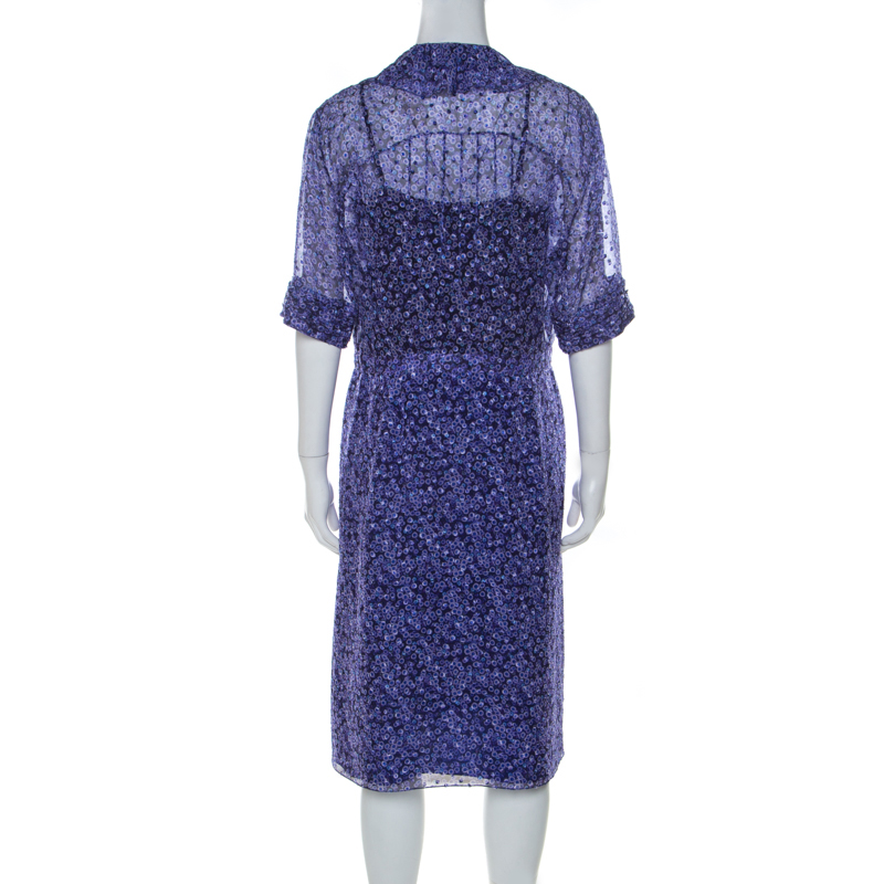 Jason Wu Purple Silk Chiffon Printed Ruffle  Short Dress L