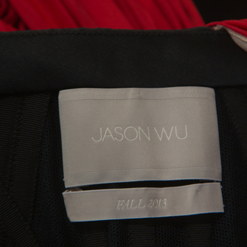 Jason Wu Red Crepe Pleated One Shoulder Dress L