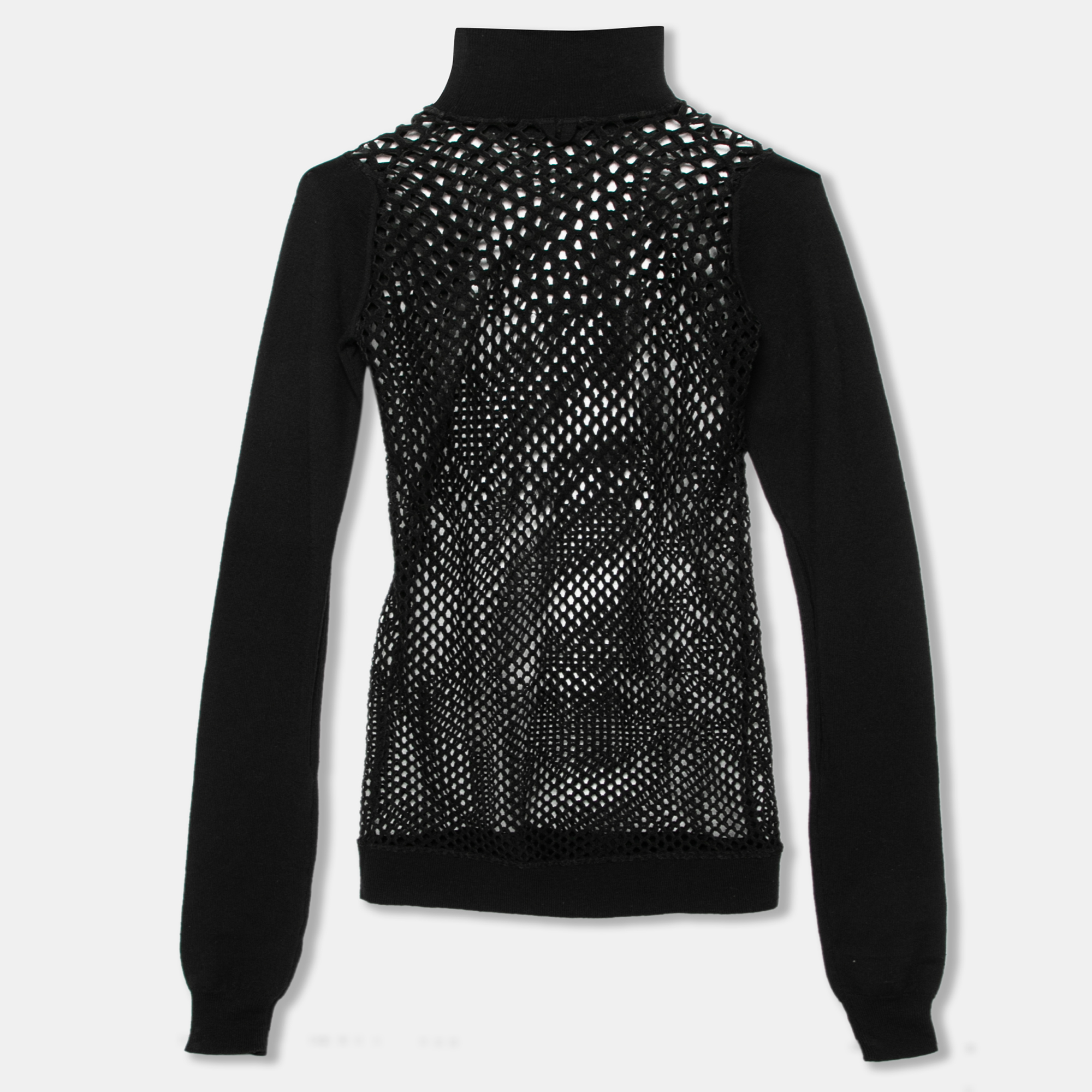 Jean Paul Gaultier Maille Black Patterned Open Knit Long Sleeve Sweater S