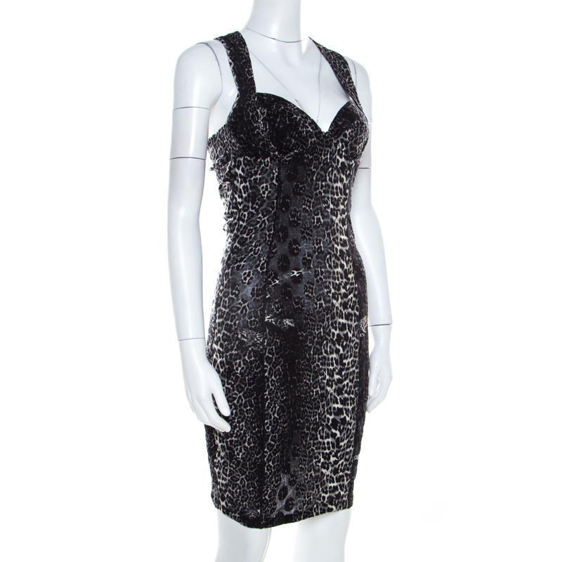 

Jean Paul Gaultier Soleil Monochrome Leopard Patterned Jacquard Halter Dress, Black