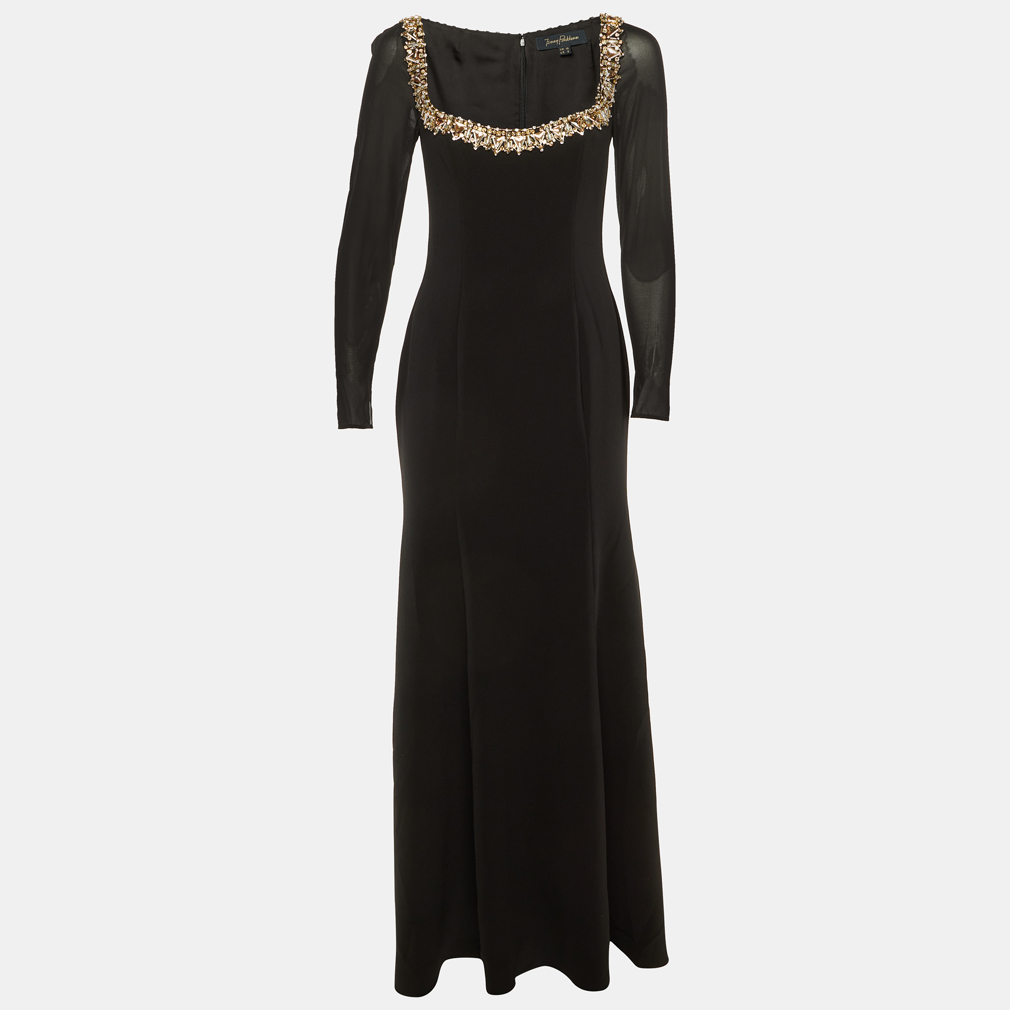 Jenny Packham Black Crepe Embellished Neck Gown S
Jenny Packham Black Crepe Embellished Neck Gown S