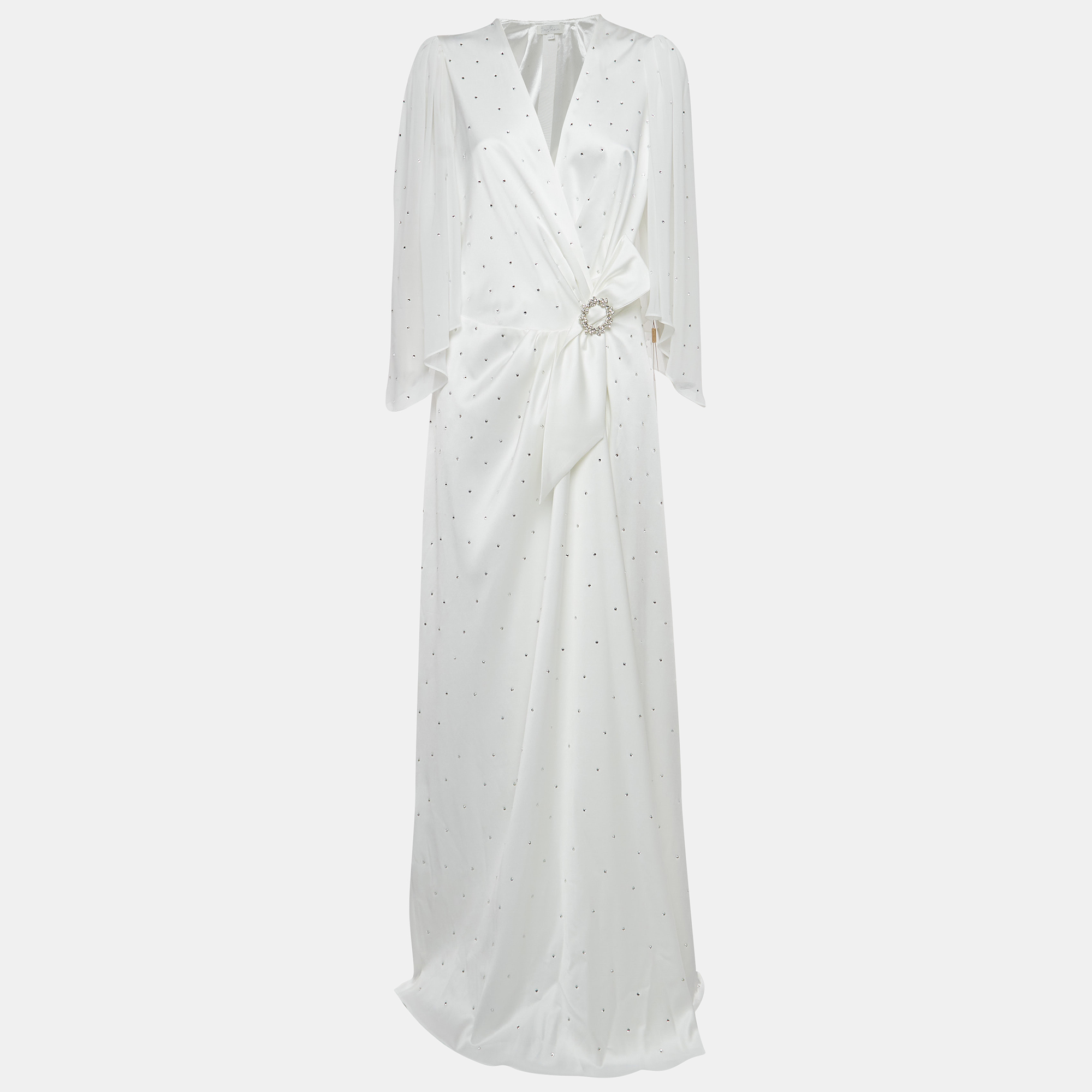 Jenny Packham Ivory White Satin Crystal Embellished Bridal Gown L