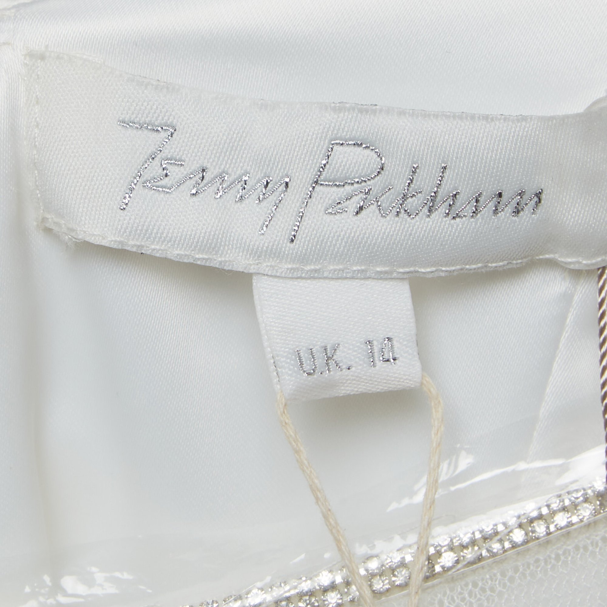 Jenny Packham White Crystal Embellished Tulle And Crepe Tulip Midi Dress L