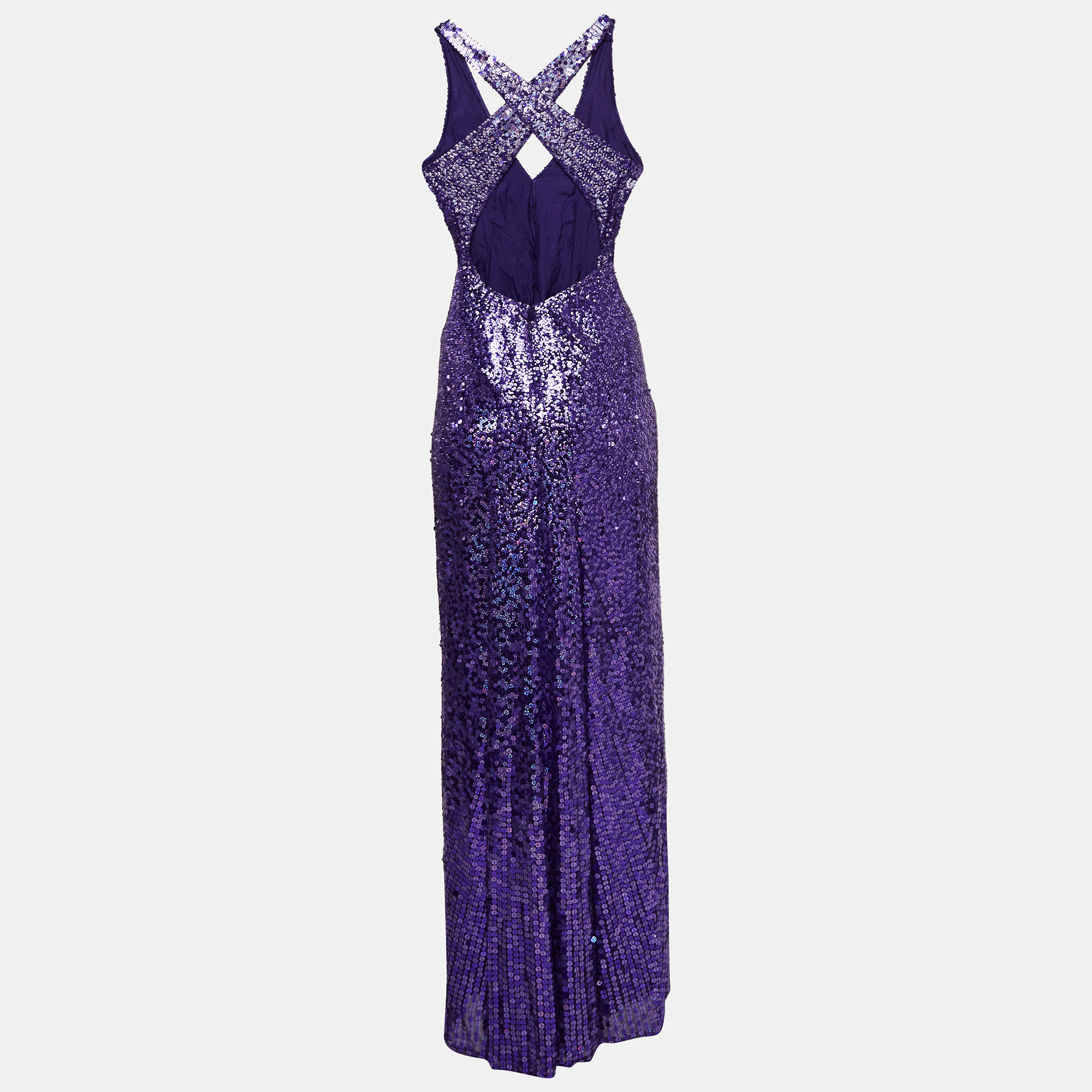 Jenny Packham Purple Sequin Halter Neck Gown M