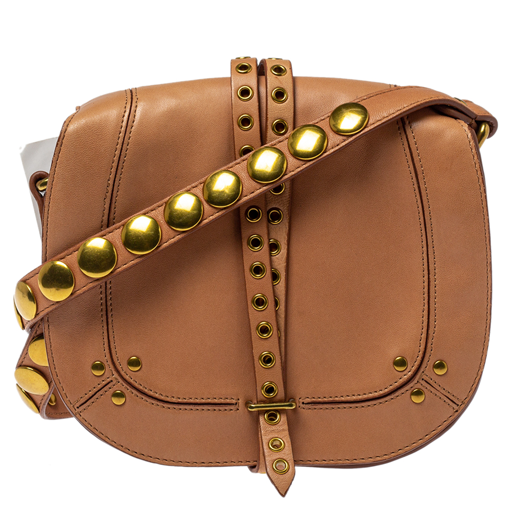 Image of Jerome Dreyfuss Light Brown Leather Embellished Small Victor Shoulder Bag