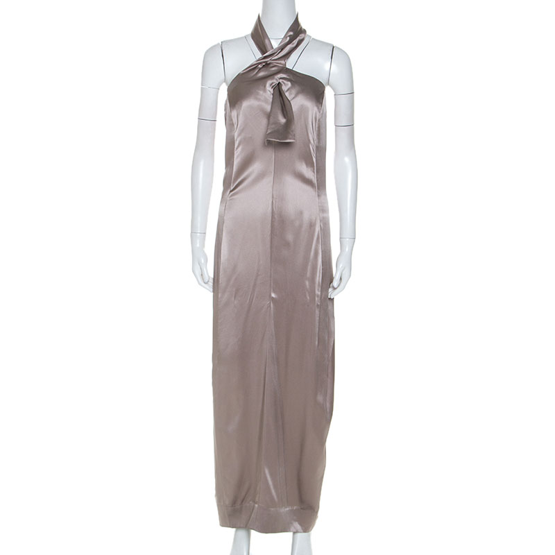 Image of Jil Sander Beige Silk Halterneck Maxi Dress L