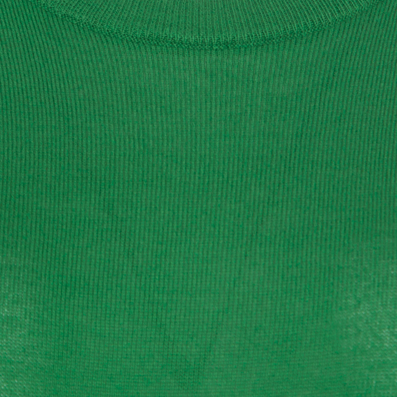Jil Sander Parrot Green Rib Knit Long Sleeve Crew Neck Pullover L