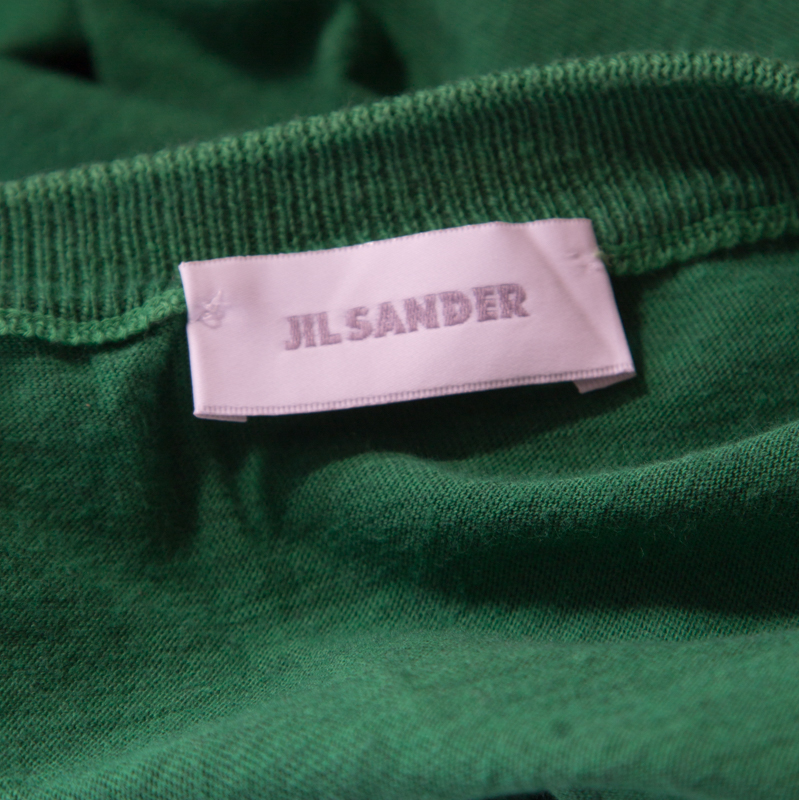 Jil Sander Parrot Green Rib Knit Long Sleeve Crew Neck Pullover L