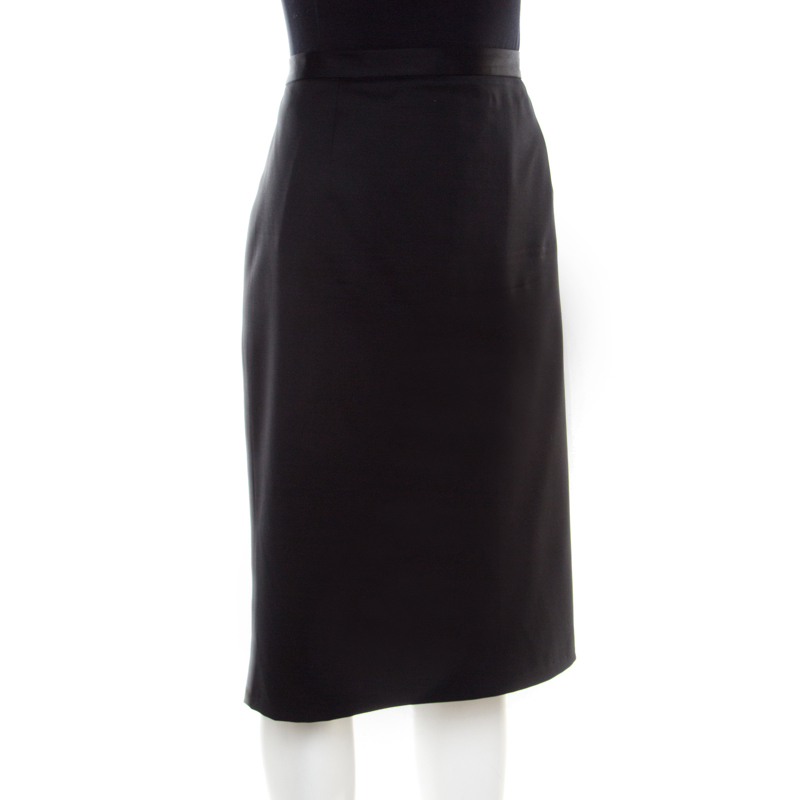 Jil Sander Black Stretch Wool Pencil Skirt XL