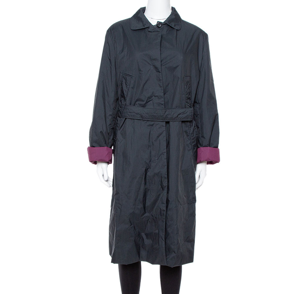 Image of Jil Sander Black Nylon Belted Overcoat L