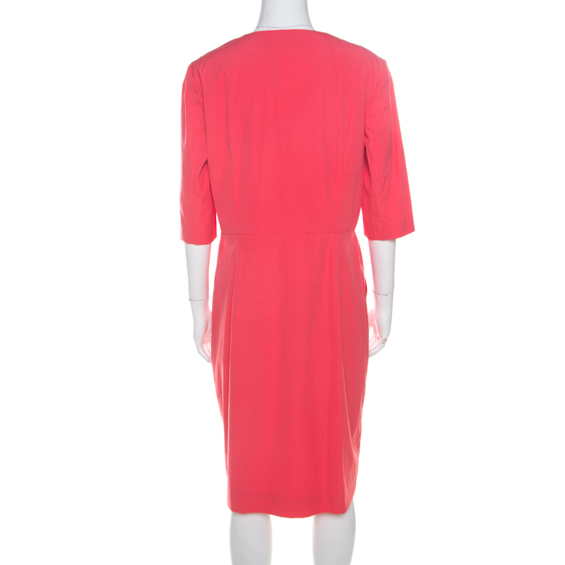 Jil Sander Coral Pink Cotton Zip Front Midi Dress M