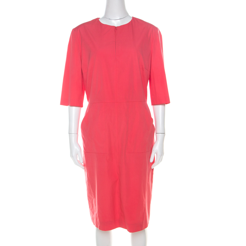 

Jil Sander Coral Pink Cotton Zip Front Midi Dress