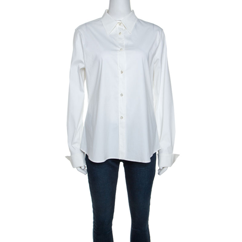 Image of Jil Sander Off White Stretch Front Button Shirt L