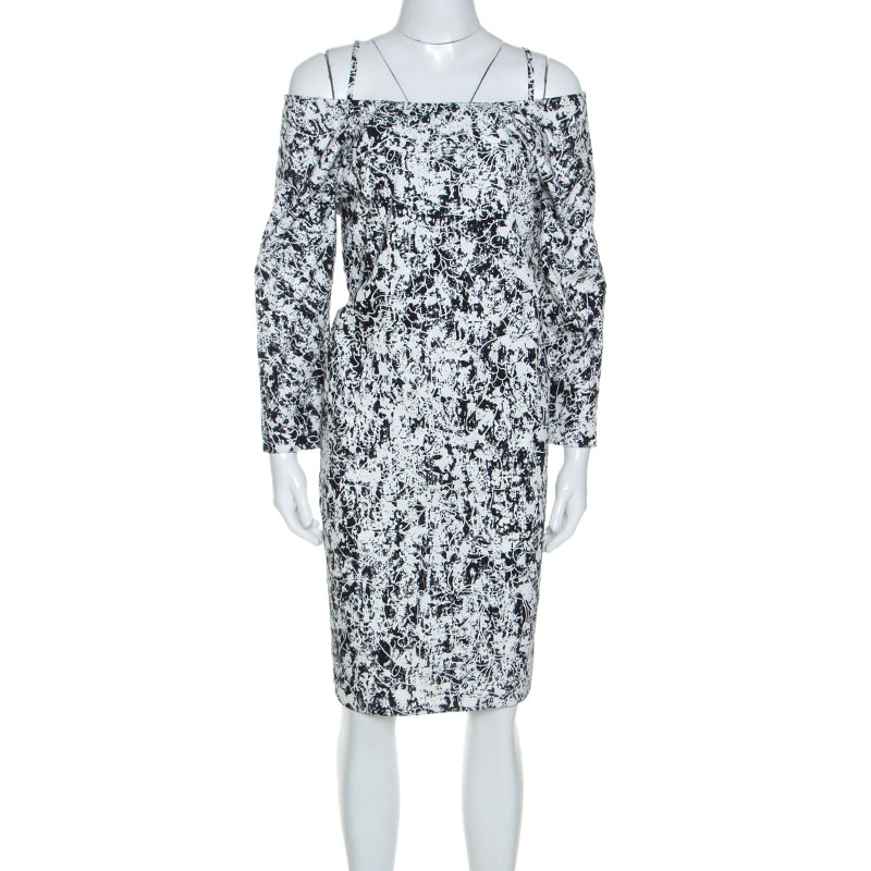 Jil Sander Monochrome Cotton Off Soulder Risiko Dress L