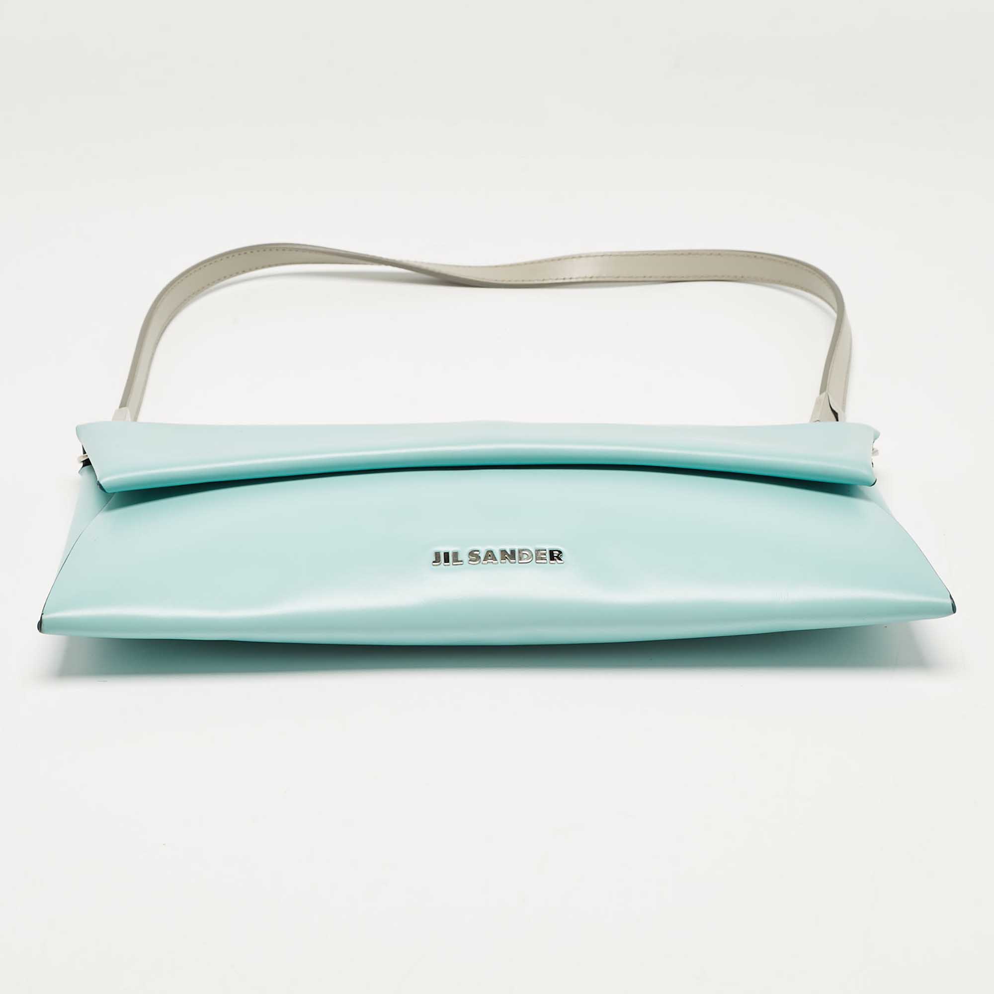 Jil Sander Light Blue Leather Clutch Shoulder Bag