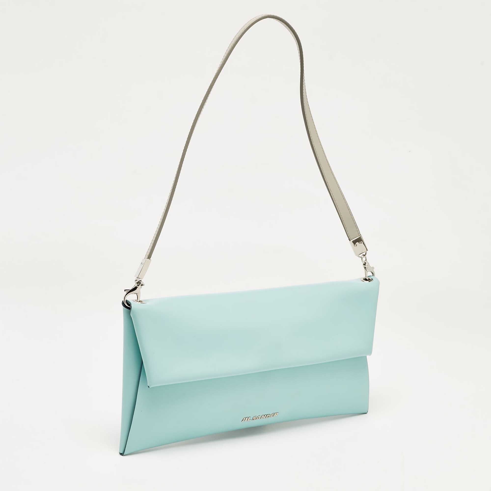 Jil Sander Light Blue Leather Clutch Shoulder Bag