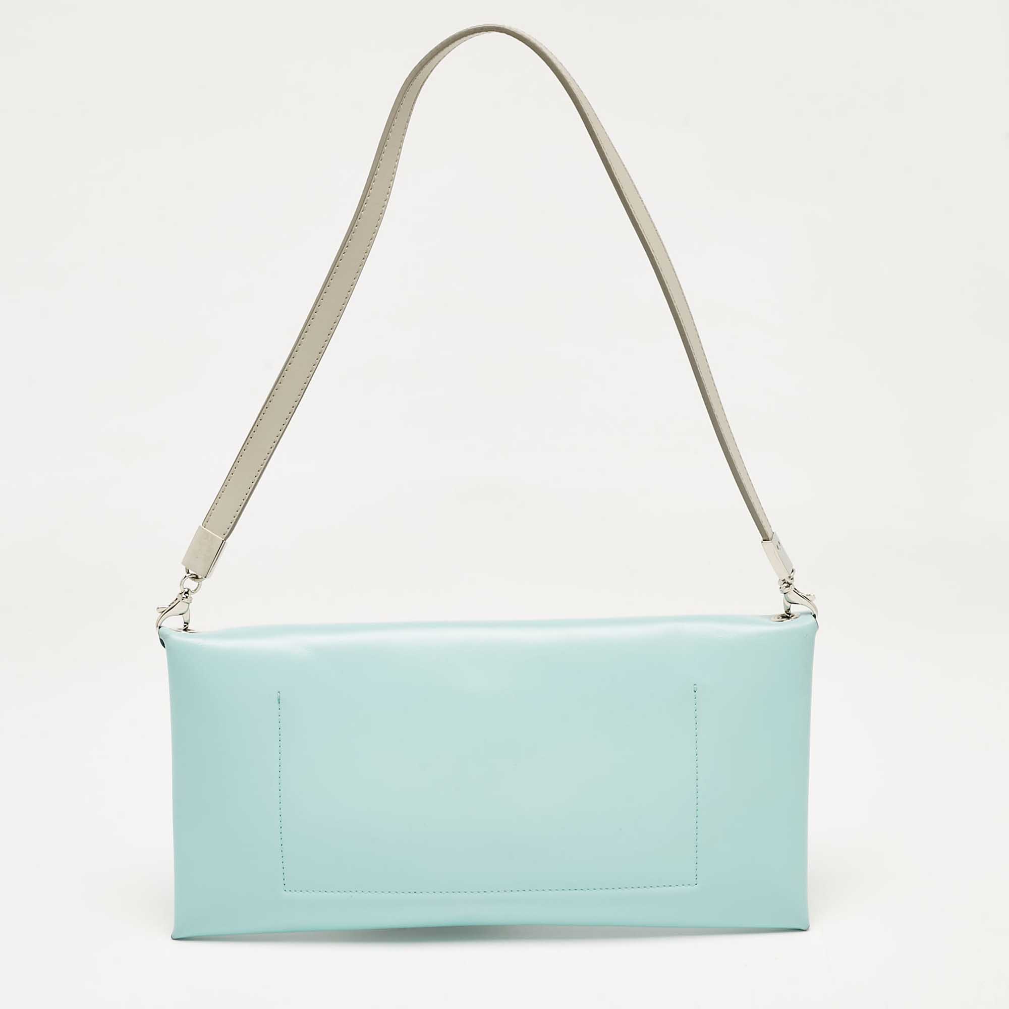 Jil Sander Light Blue Leather Clutch Shoulder Bag