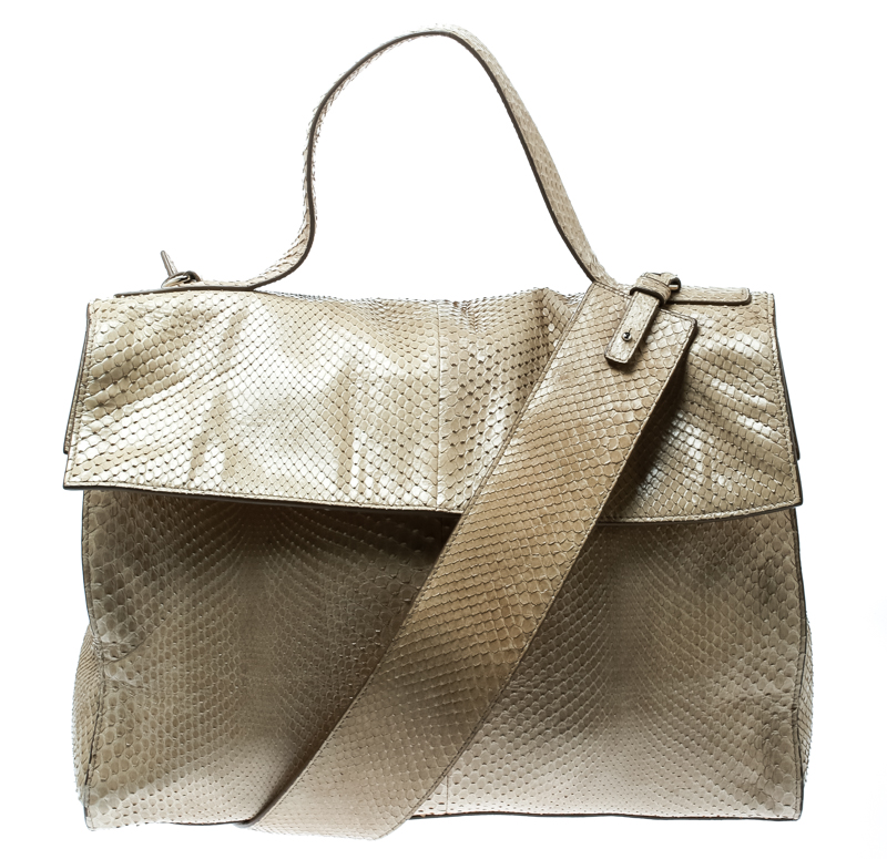 Image of Jil Sander Beige Python Top Handle Bag