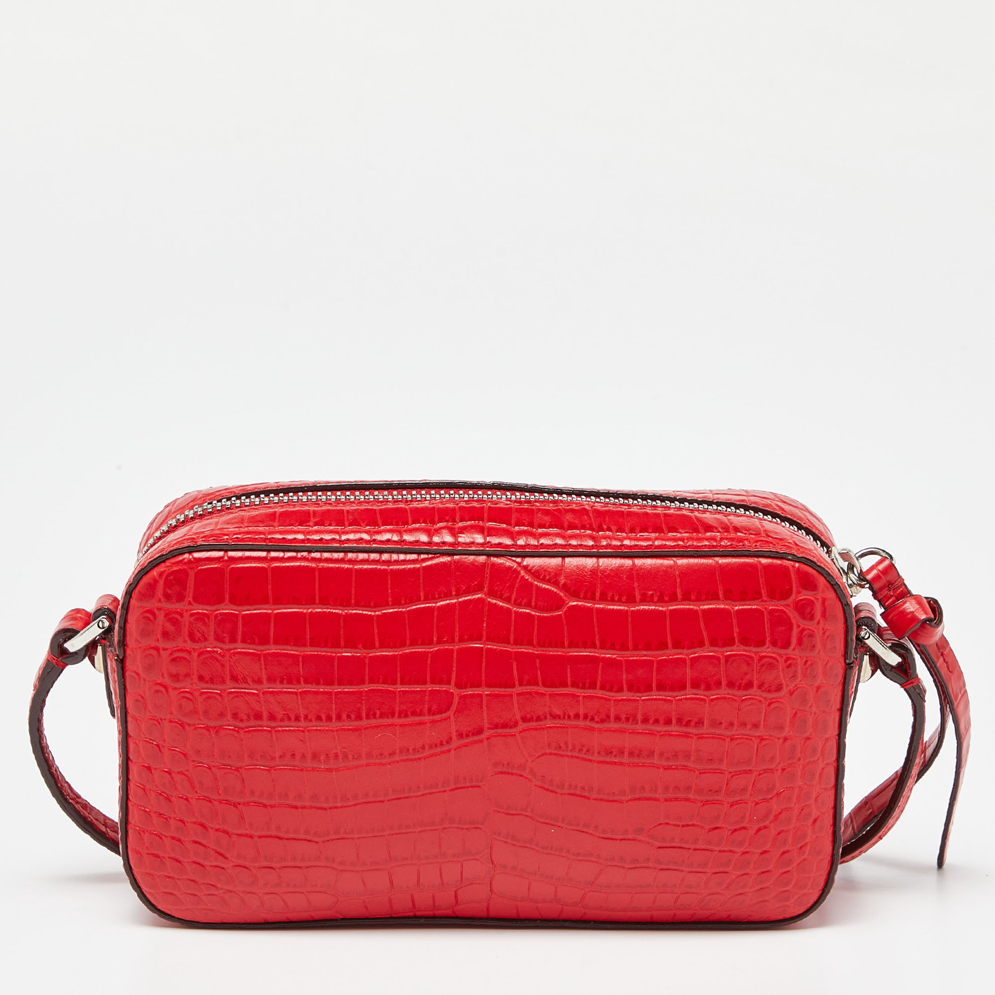 Jimmy Choo Red Croc Embossed Leather Varenne Camera Bag