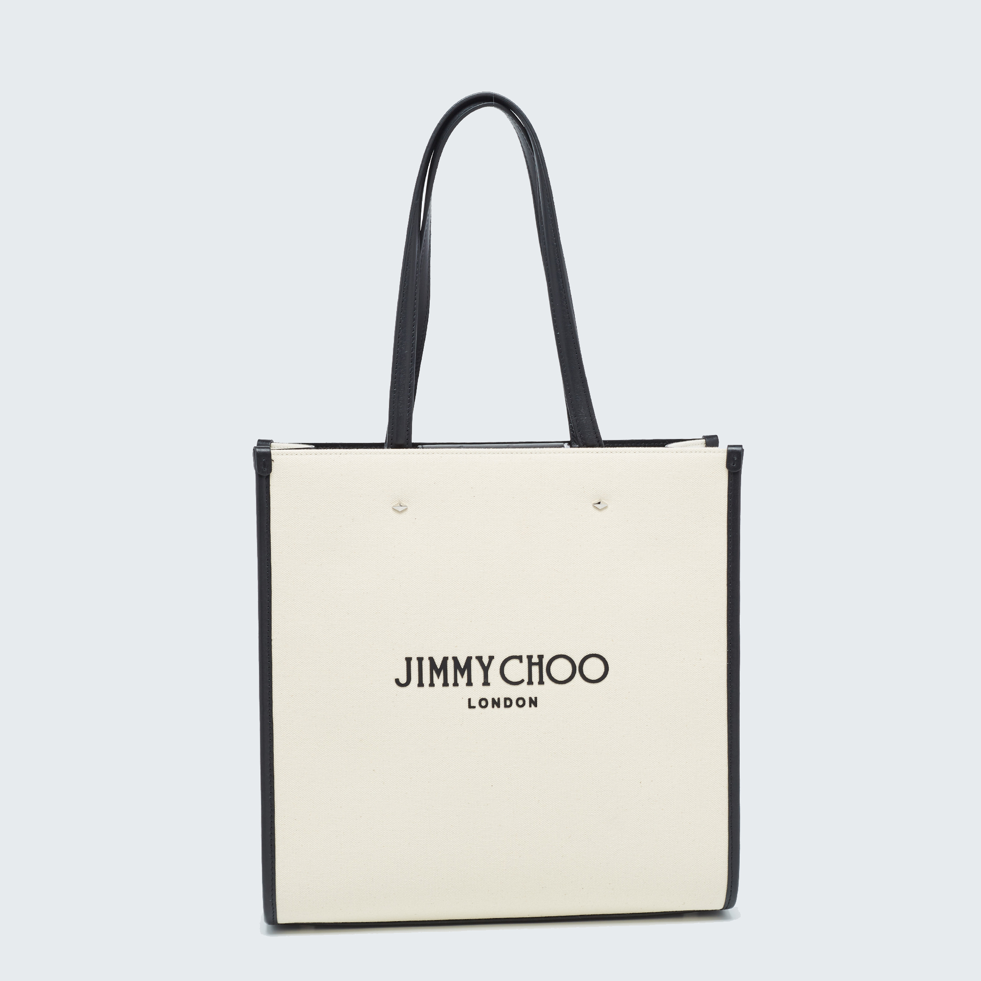 Jimmy Choo Beige/Black Canvas And Leather Tote