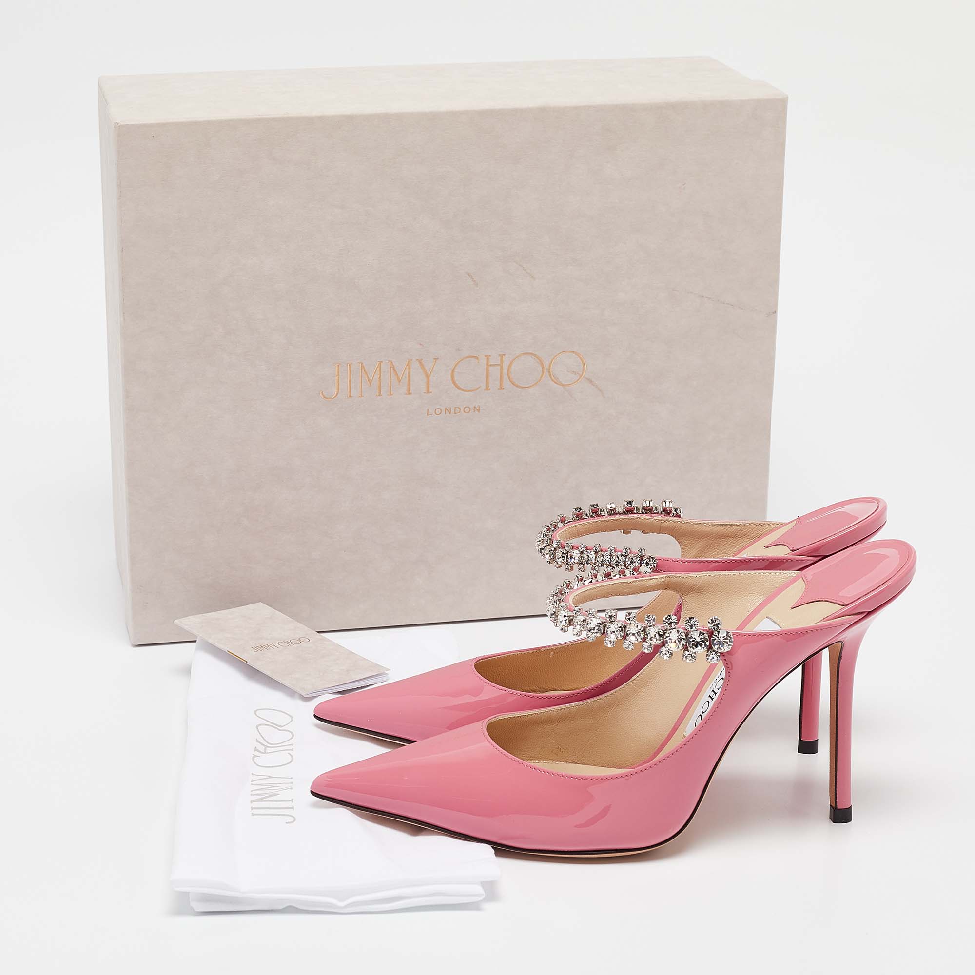 Jimmy Choo Candy Pink Patent Leather Bing Mules Size 38