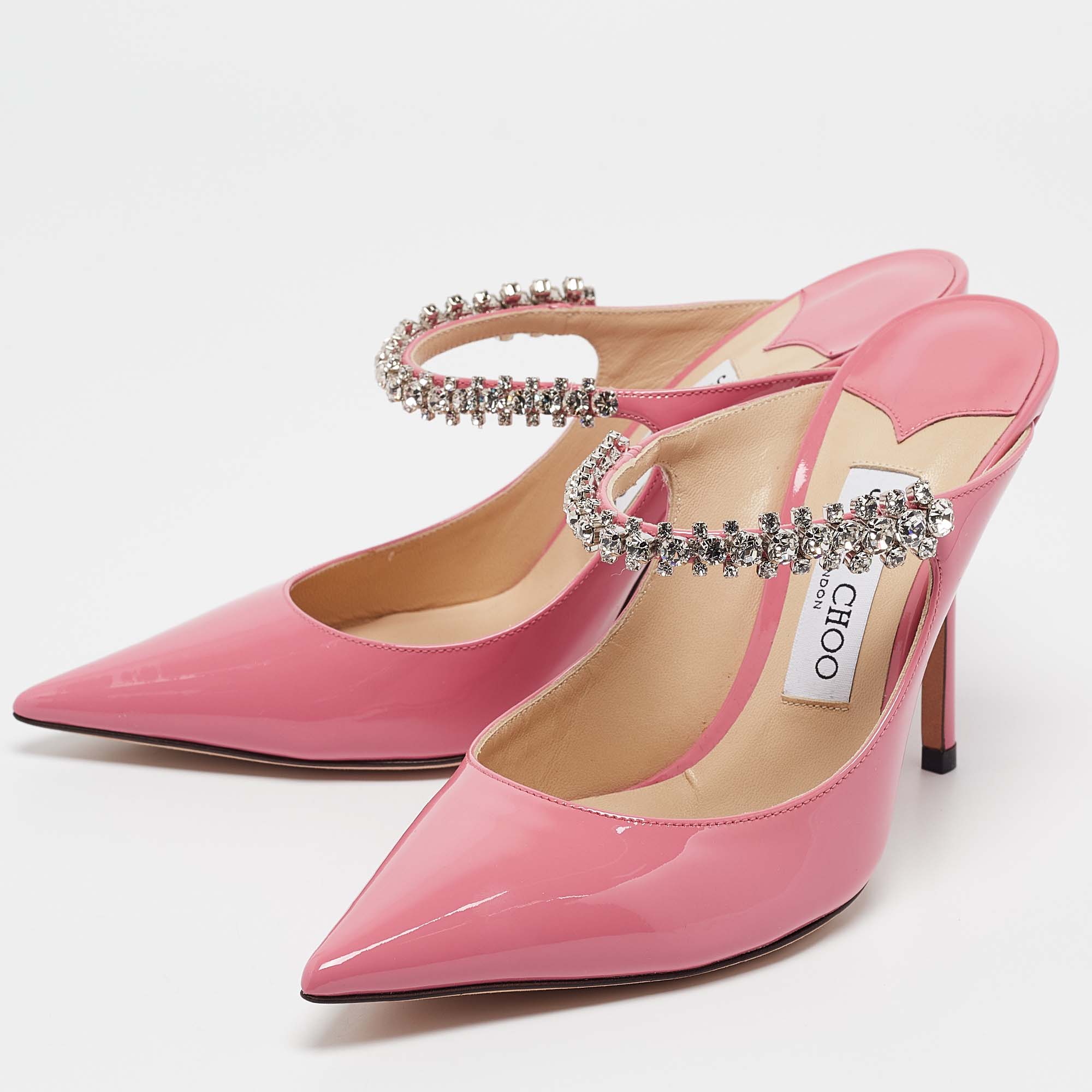 Jimmy Choo Candy Pink Patent Leather Bing Mules Size 38