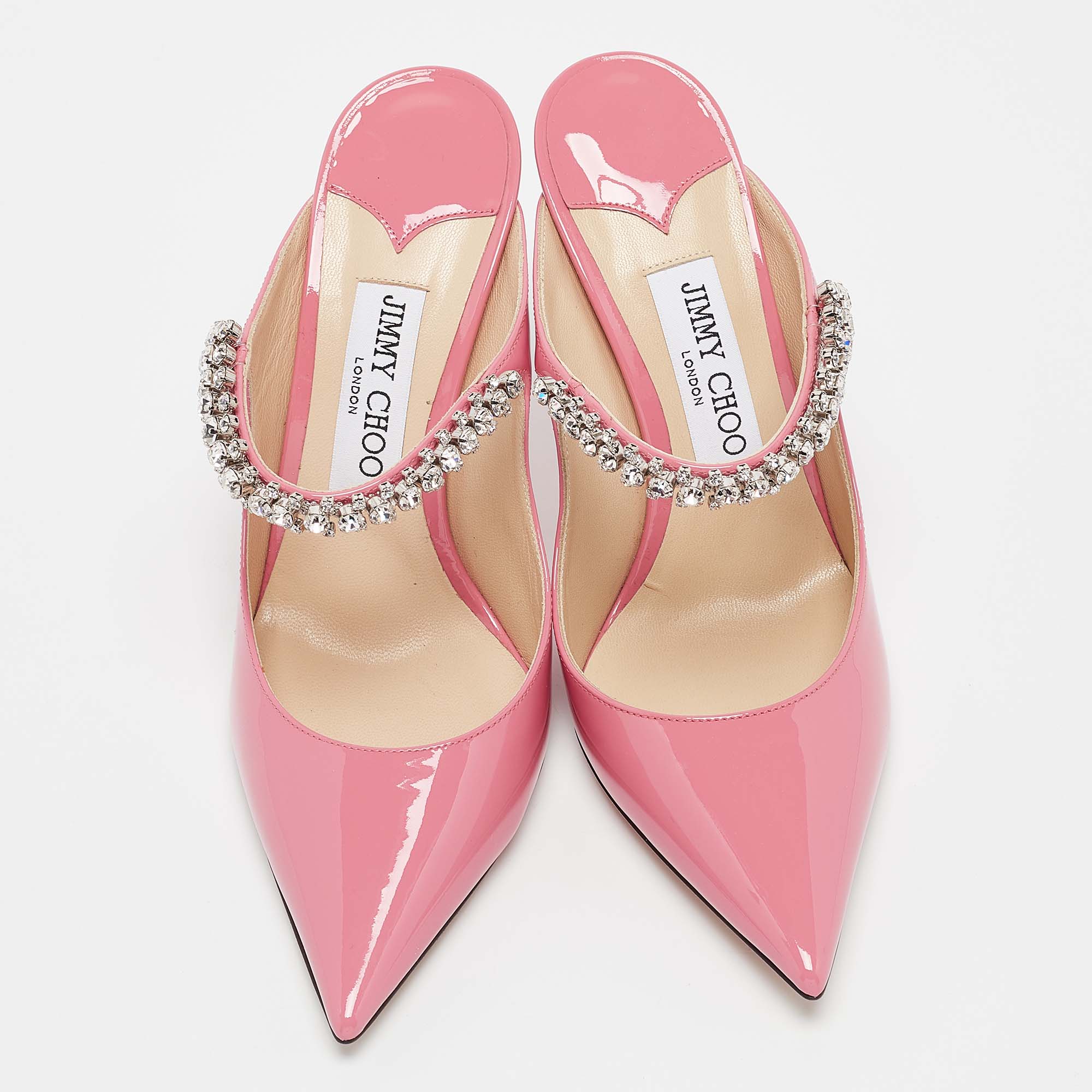 Jimmy Choo Candy Pink Patent Leather Bing Mules Size 38