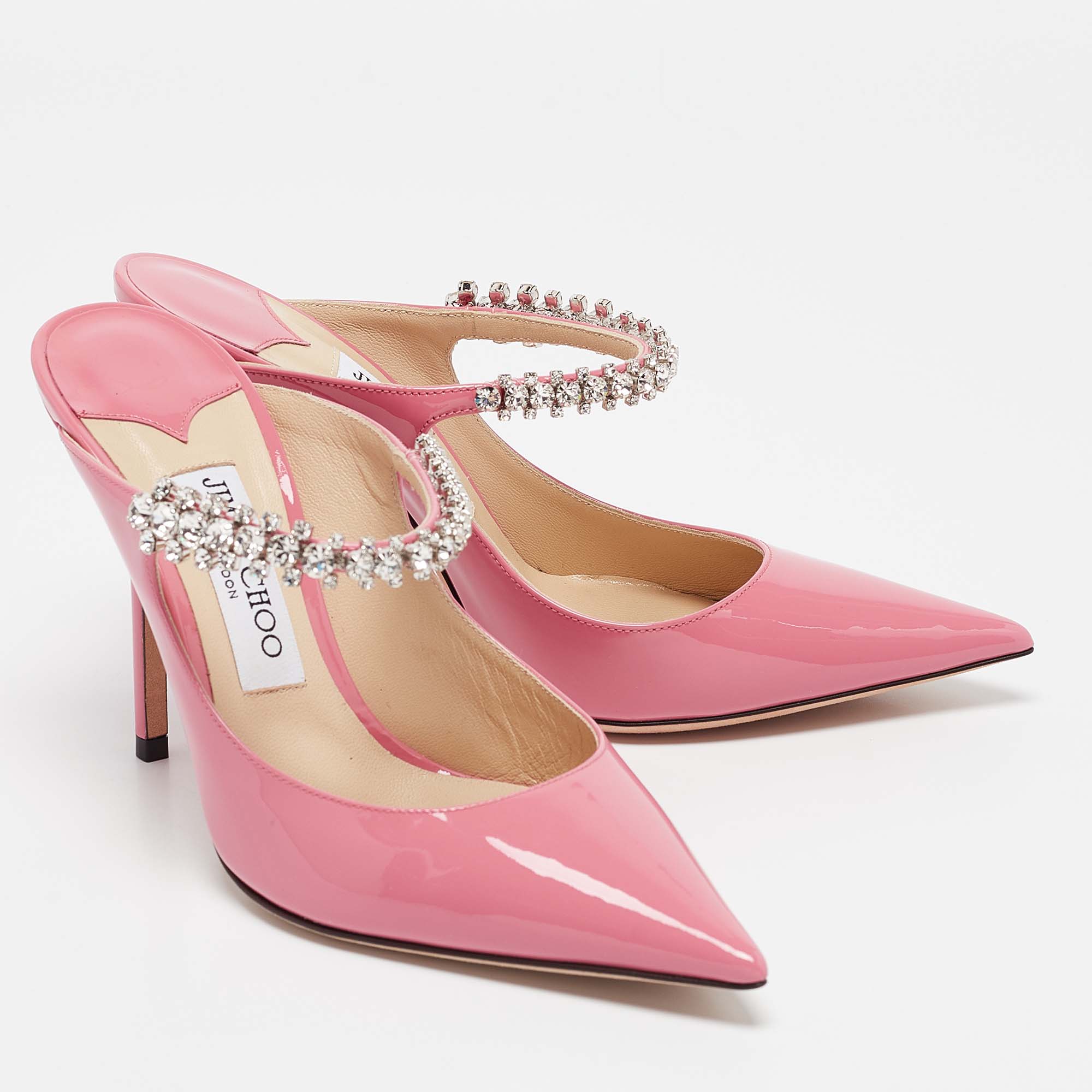 Jimmy Choo Candy Pink Patent Leather Bing Mules Size 38