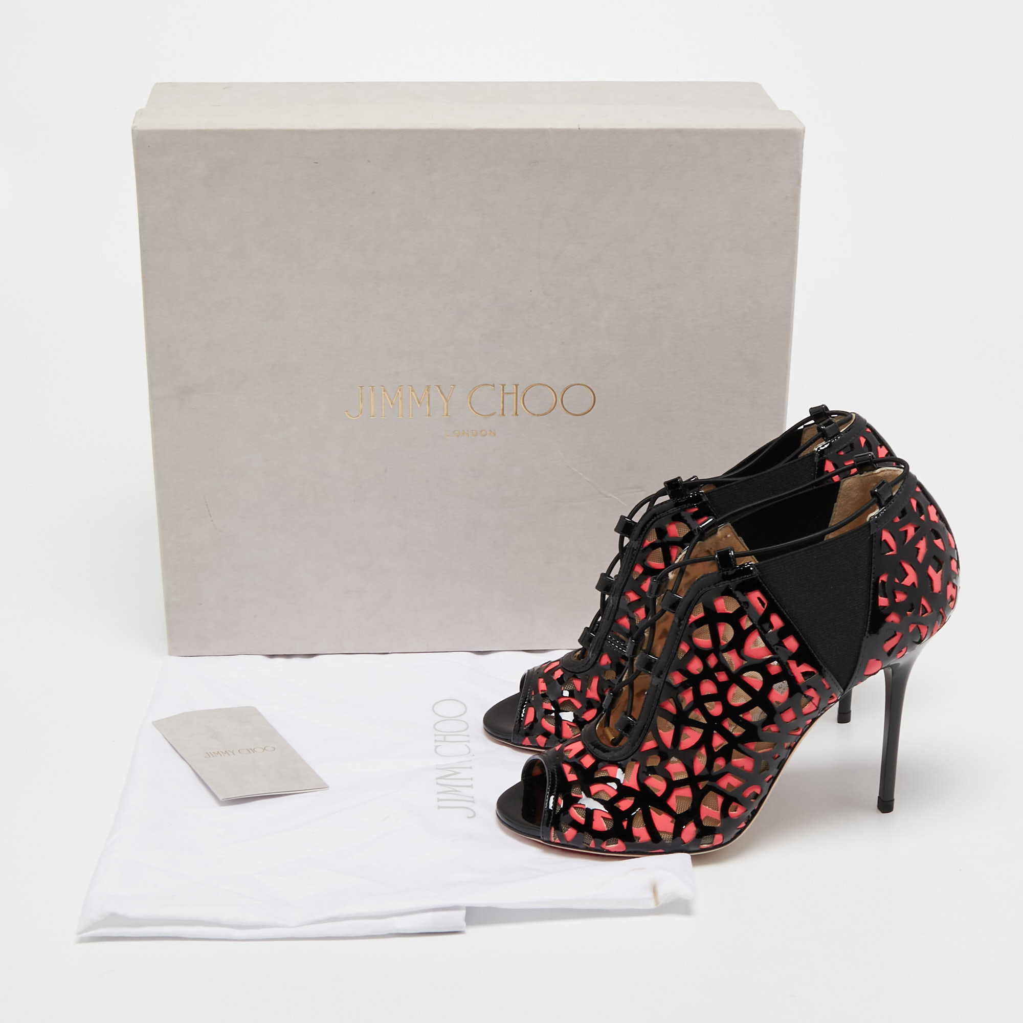 Jimmy Choo Black/Pink Mesh And Patent Leather Boots Size 37