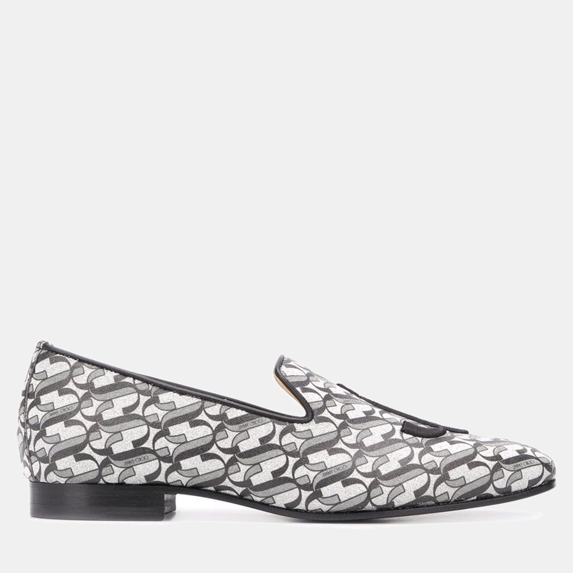 Jimmy choo silver/black glitter fabric sache jc monogram smoking slippers size 35