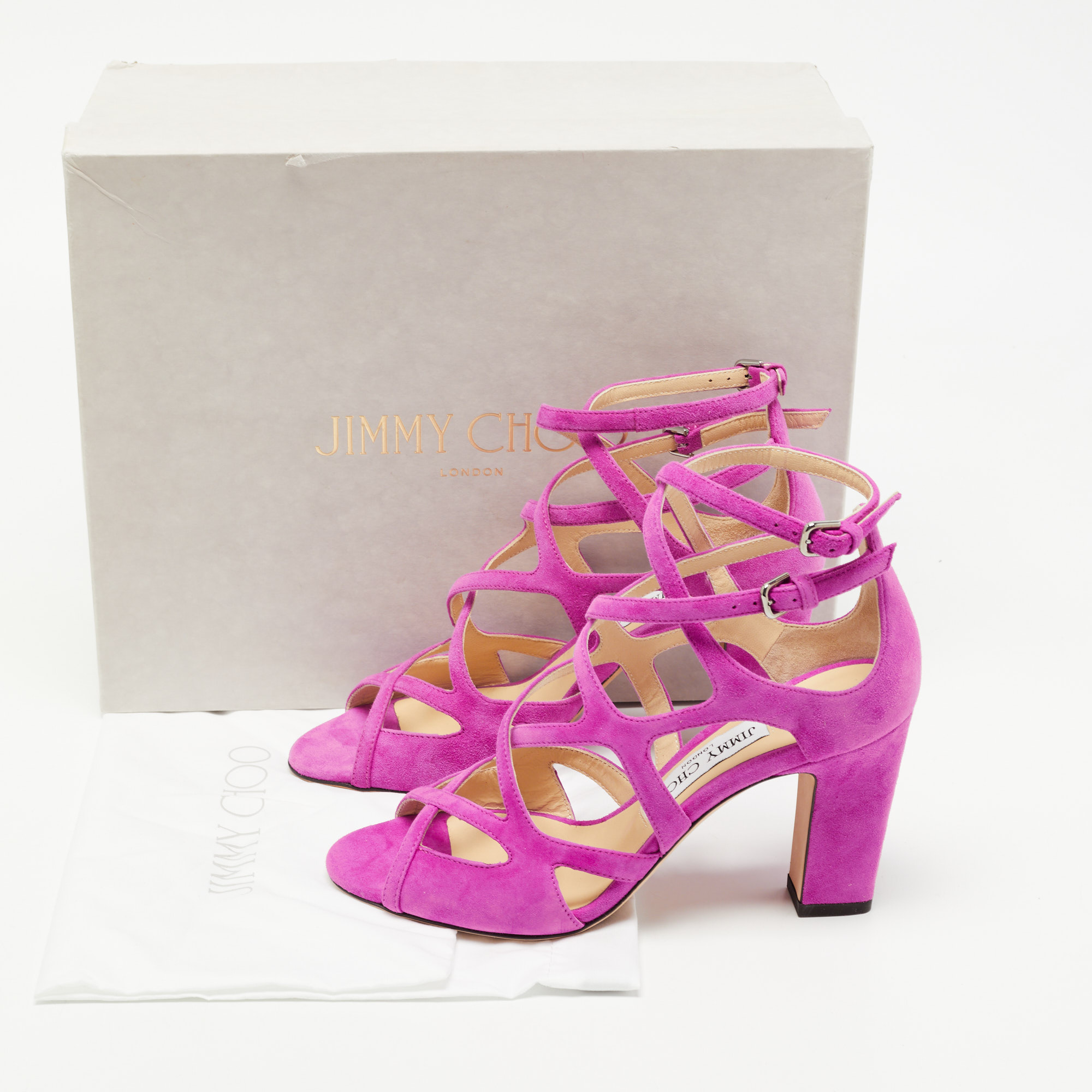 Jimmy Choo Purple Suede Dillan Caged Ankle Strap Sandals Size 36