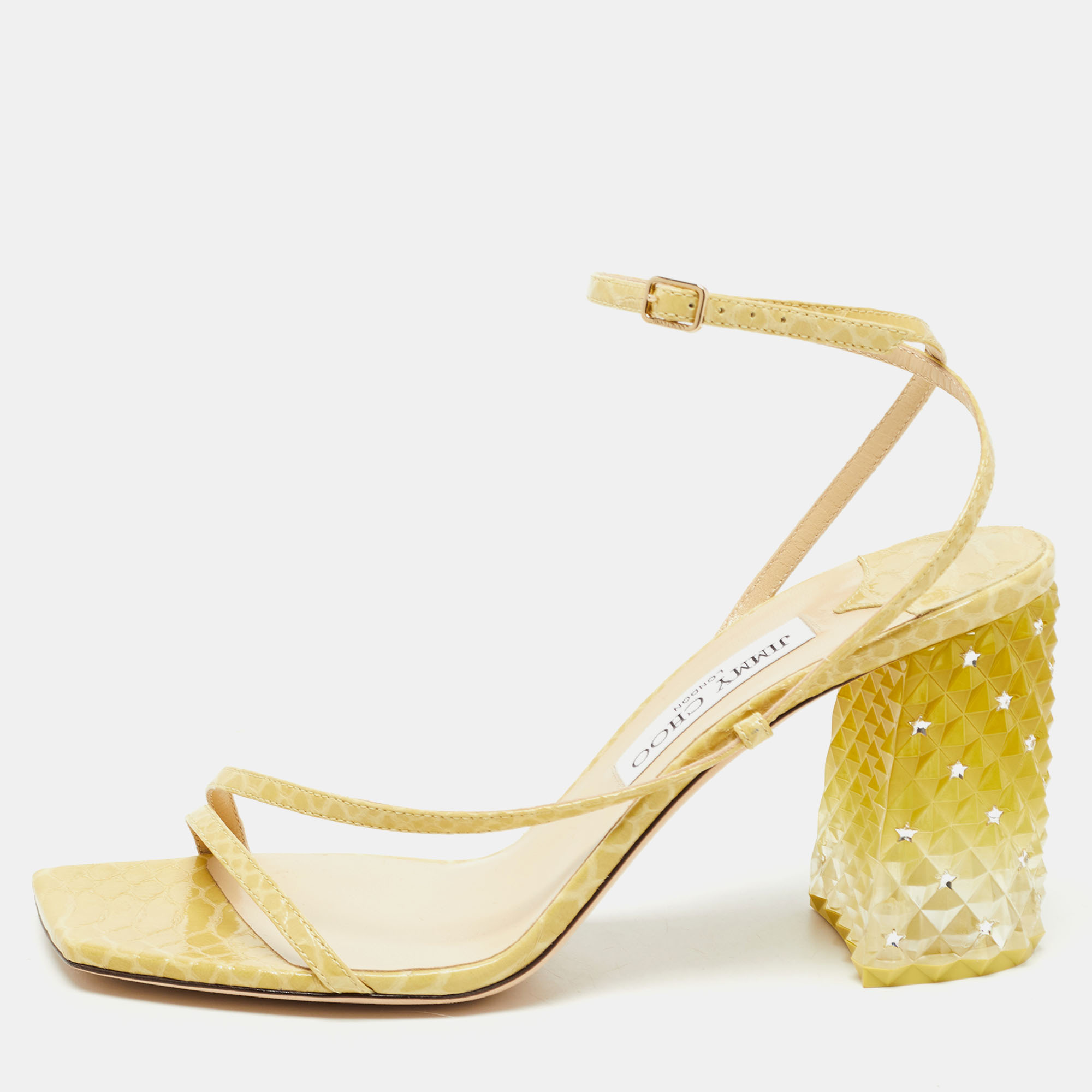 Jimmy Choo Yellow Python Embossed Leather Art Sandals Size 40.5