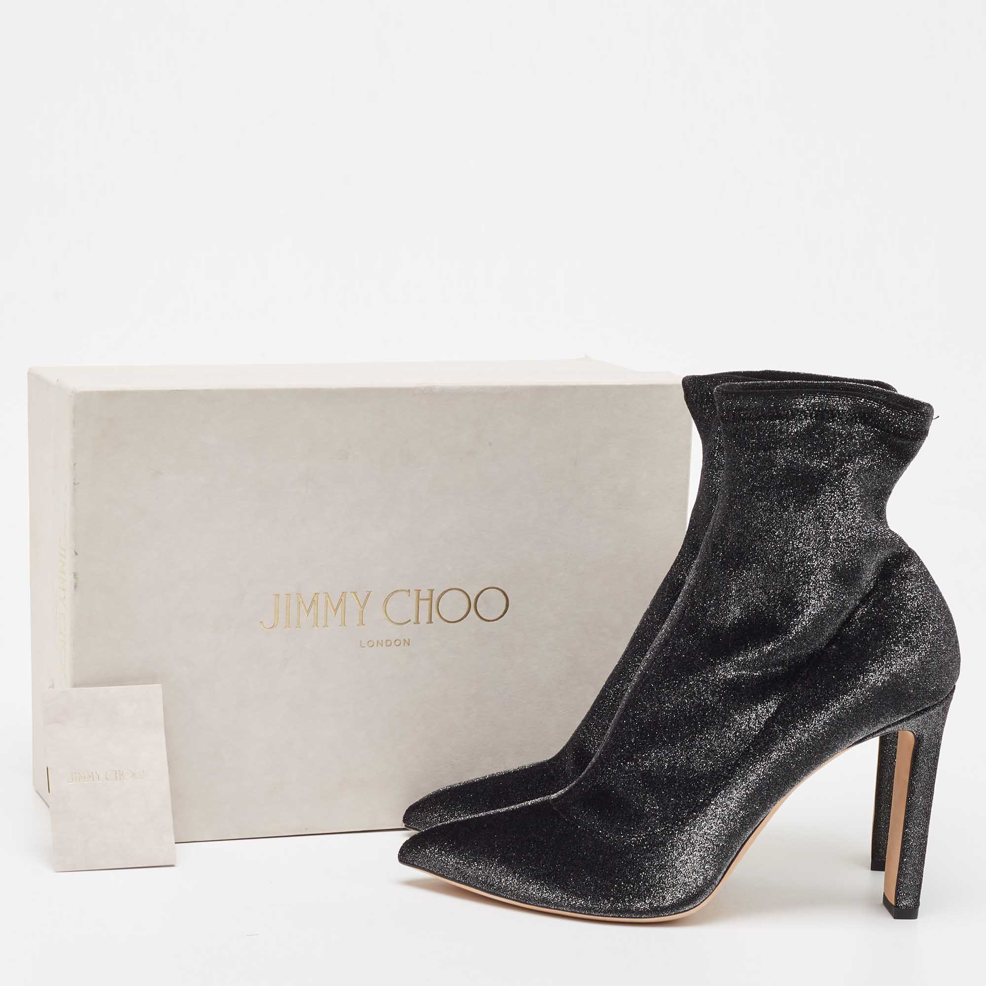 Jimmy Choo Black Shimmer Stretch Velvet Louella Ankle Boots Size 40.5