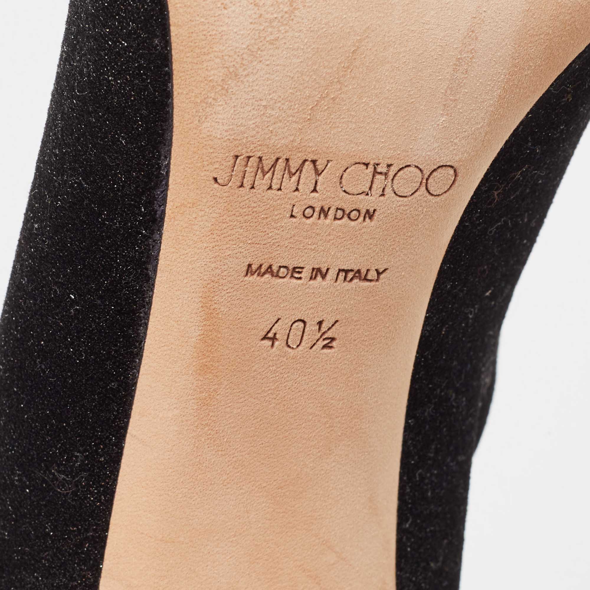 Jimmy Choo Black Shimmer Stretch Velvet Louella Ankle Boots Size 40.5